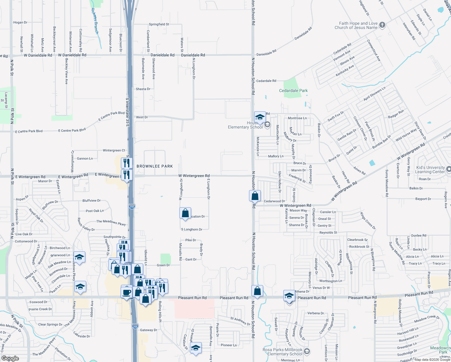 map of restaurants, bars, coffee shops, grocery stores, and more near 2608 W Wintergreen Rd in Lancaster