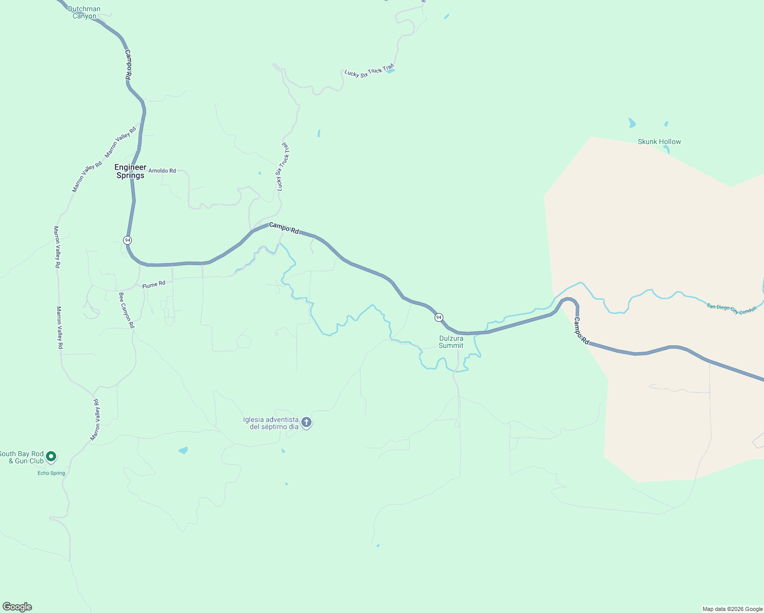 map of restaurants, bars, coffee shops, grocery stores, and more near 18787 California 94 in Dulzura