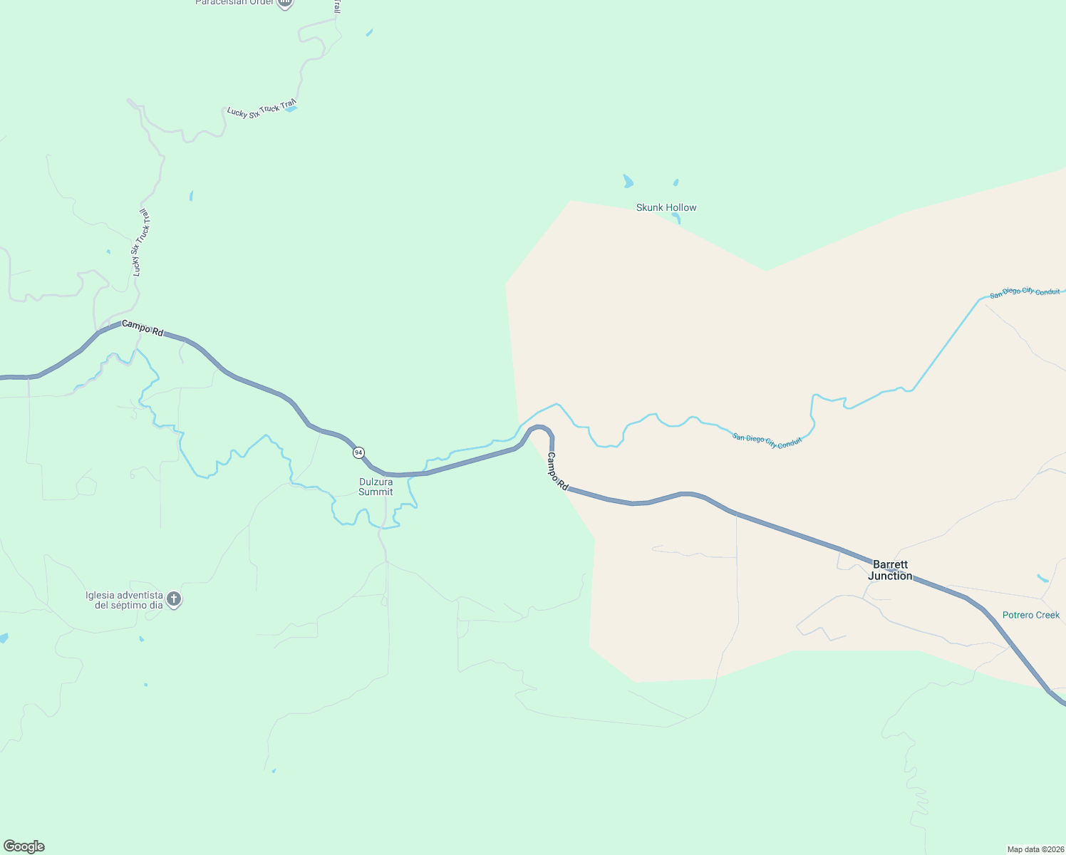 map of restaurants, bars, coffee shops, grocery stores, and more near 17023 California 94 in Dulzura