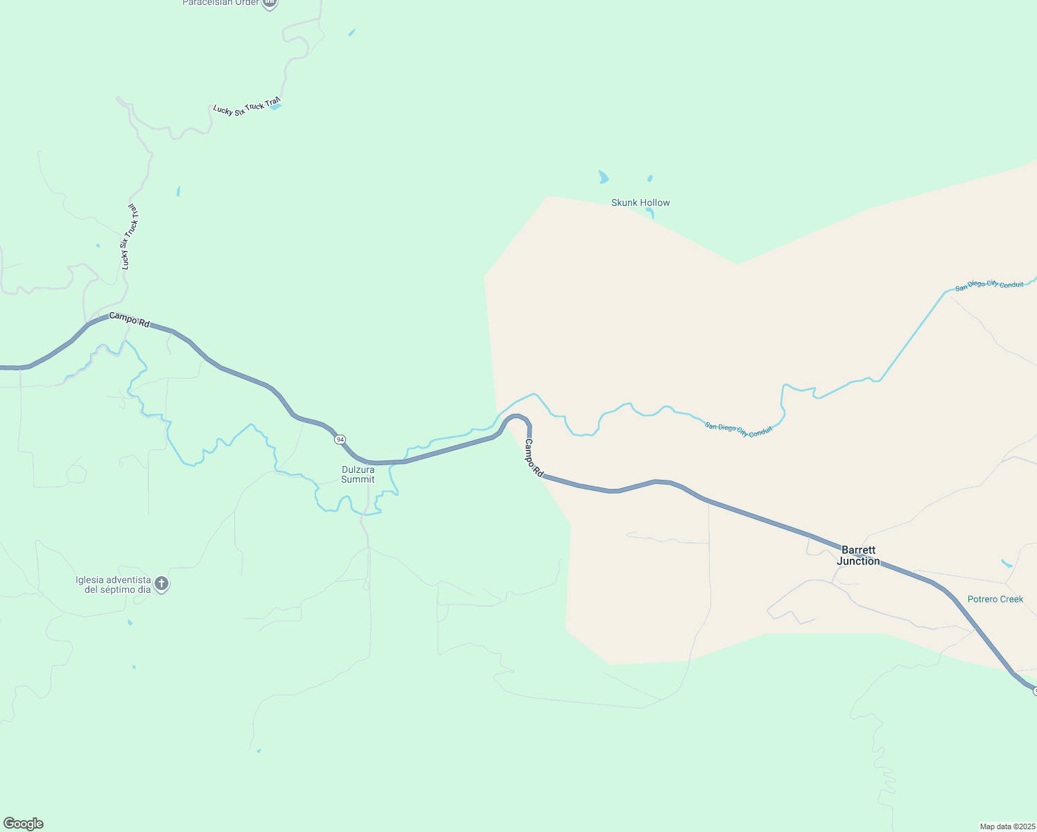 map of restaurants, bars, coffee shops, grocery stores, and more near 17023 California 94 in Dulzura