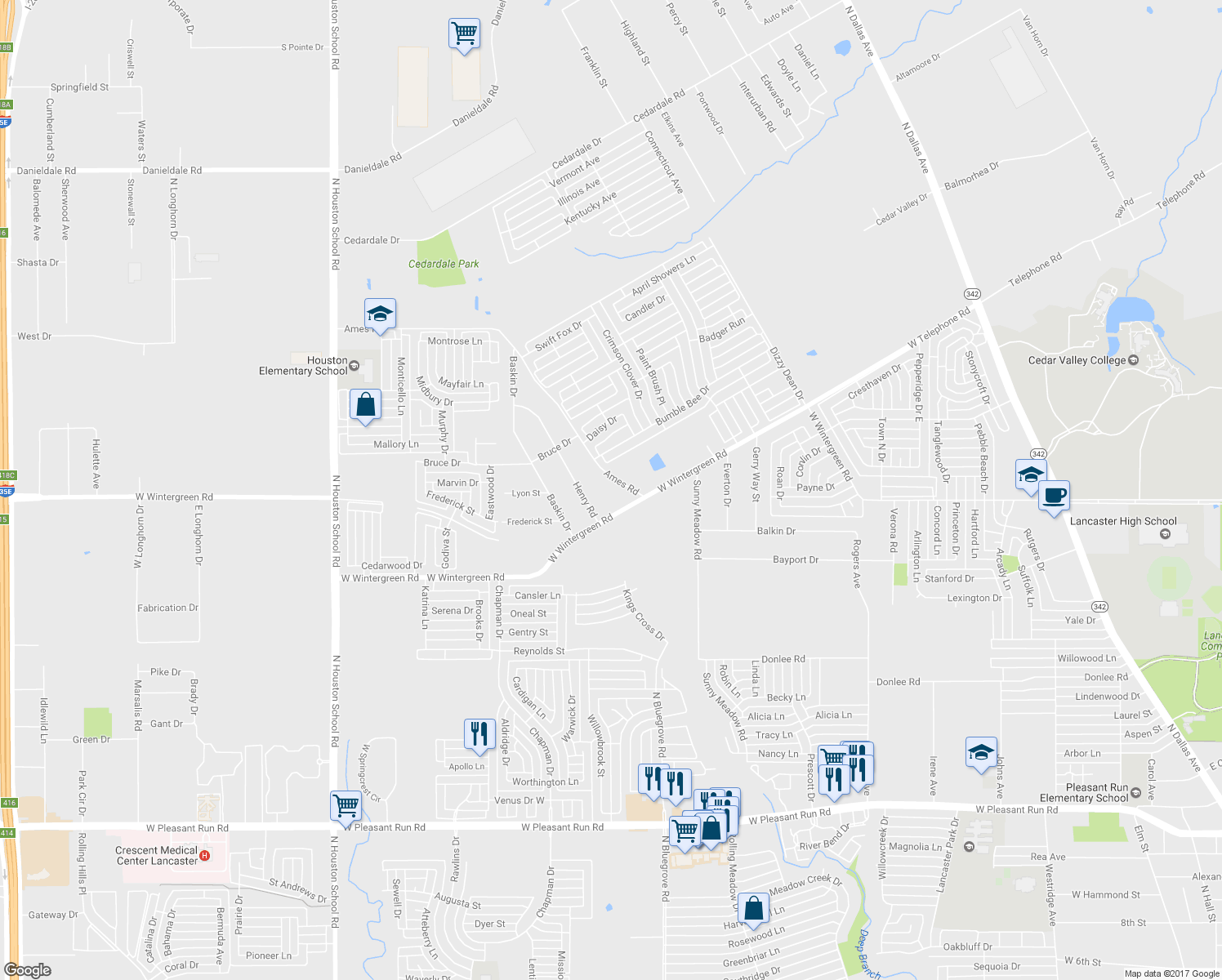 map of restaurants, bars, coffee shops, grocery stores, and more near 2701 Ames Road in Lancaster