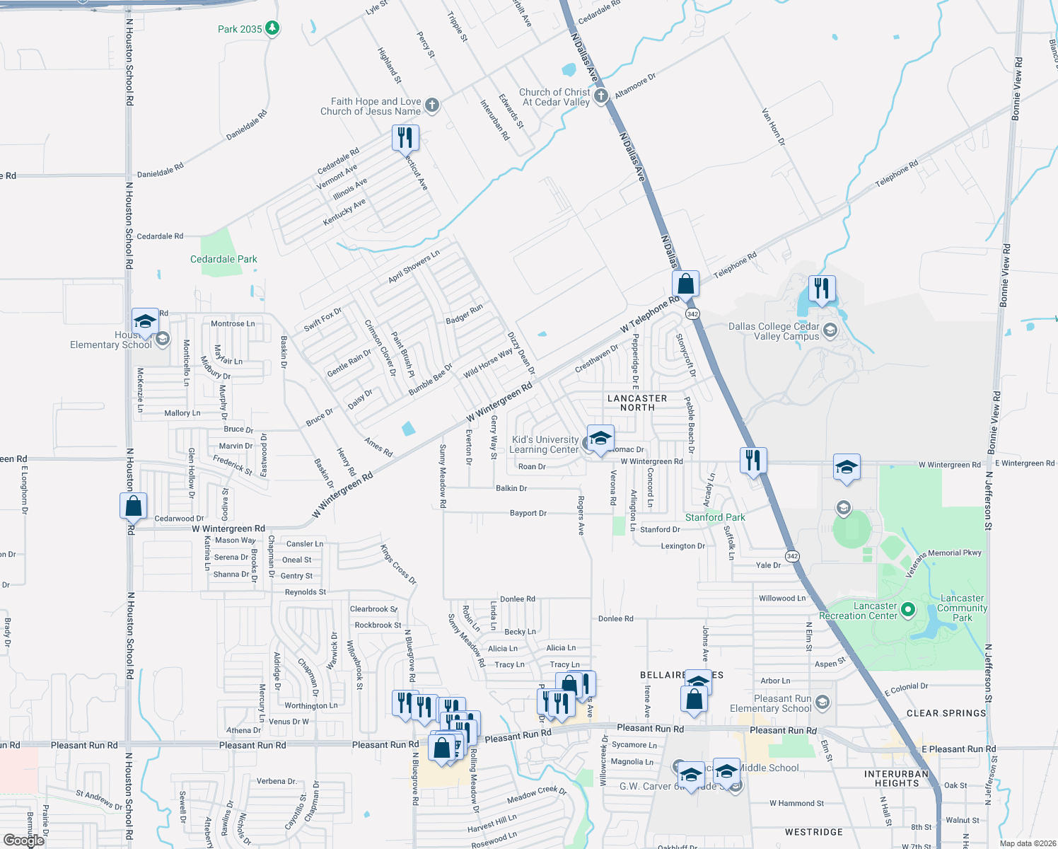 map of restaurants, bars, coffee shops, grocery stores, and more near 1205 Conlin Drive in Lancaster