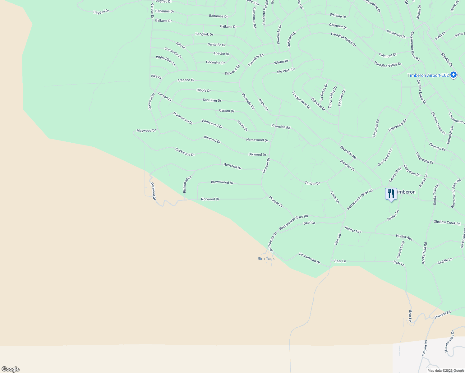 map of restaurants, bars, coffee shops, grocery stores, and more near 60 Brownwood Drive in Cloudcroft