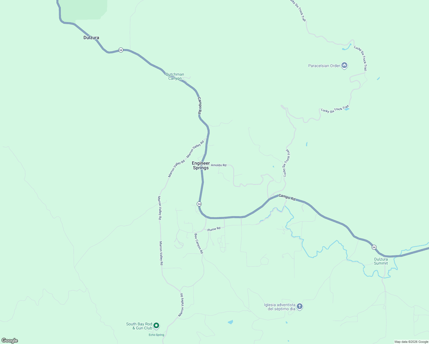 map of restaurants, bars, coffee shops, grocery stores, and more near 1473 Arnoldo Road in Dulzura