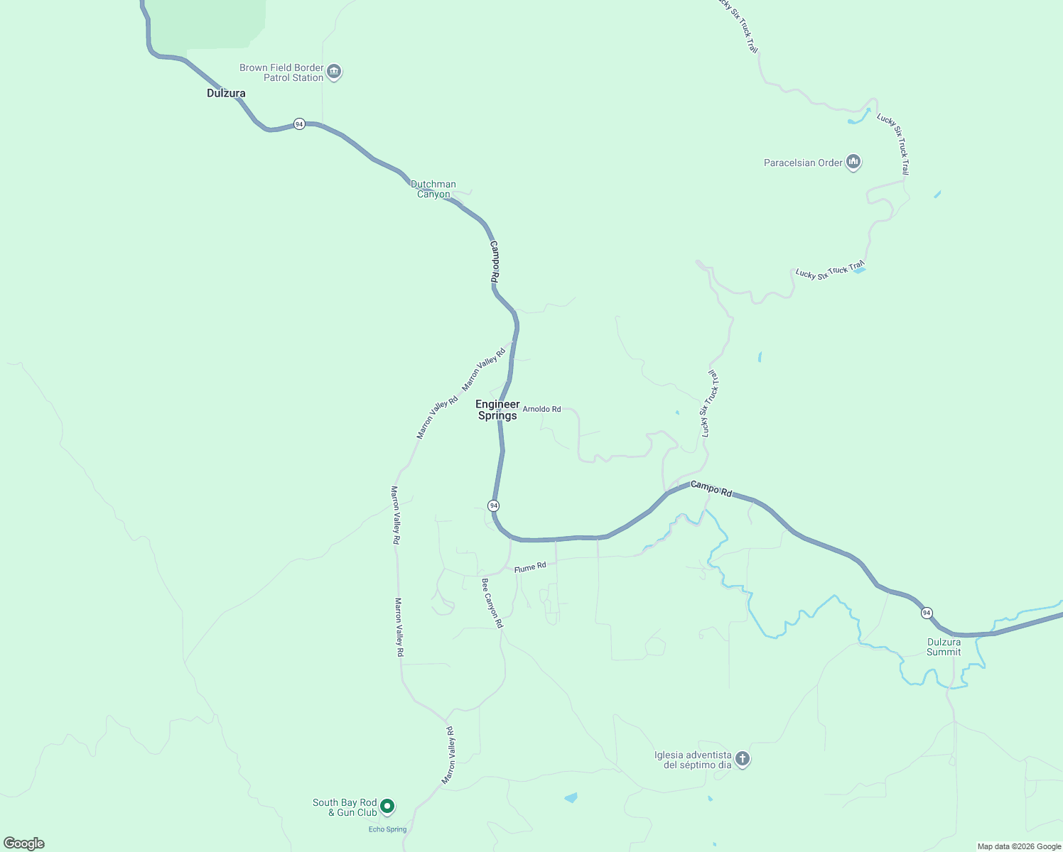 map of restaurants, bars, coffee shops, grocery stores, and more near 17865 California 94 in Dulzura