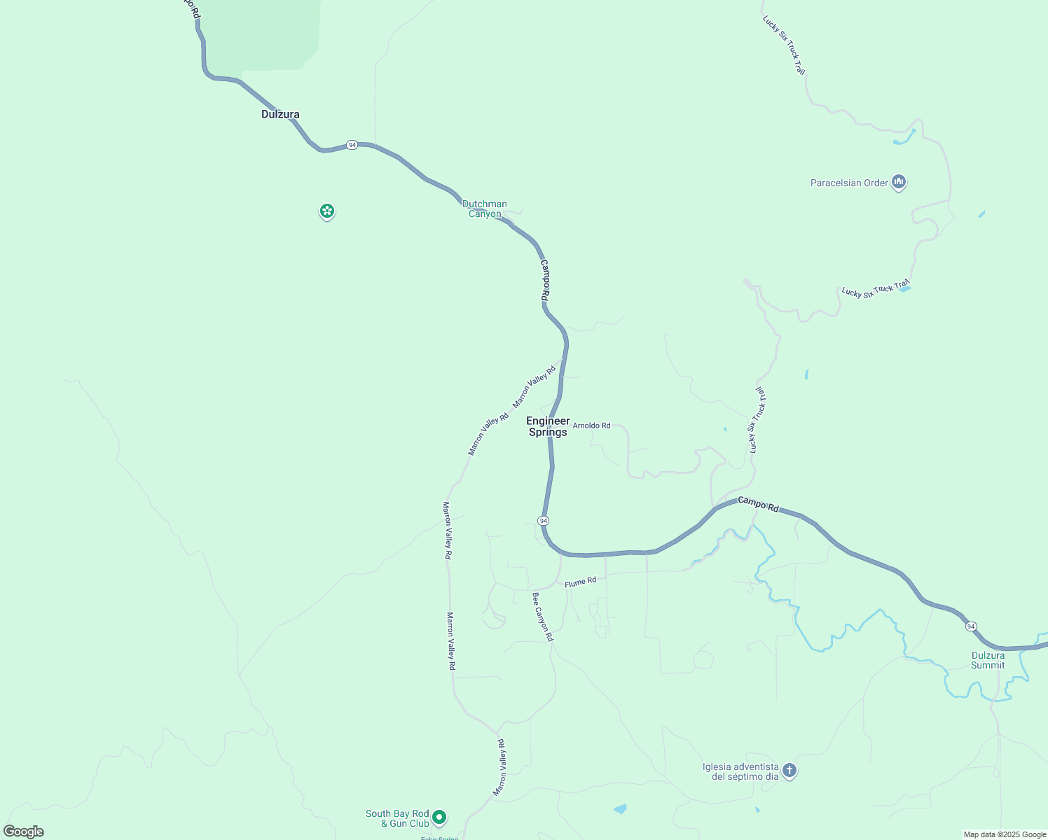 map of restaurants, bars, coffee shops, grocery stores, and more near 1343 Marron Valley Road in Dulzura