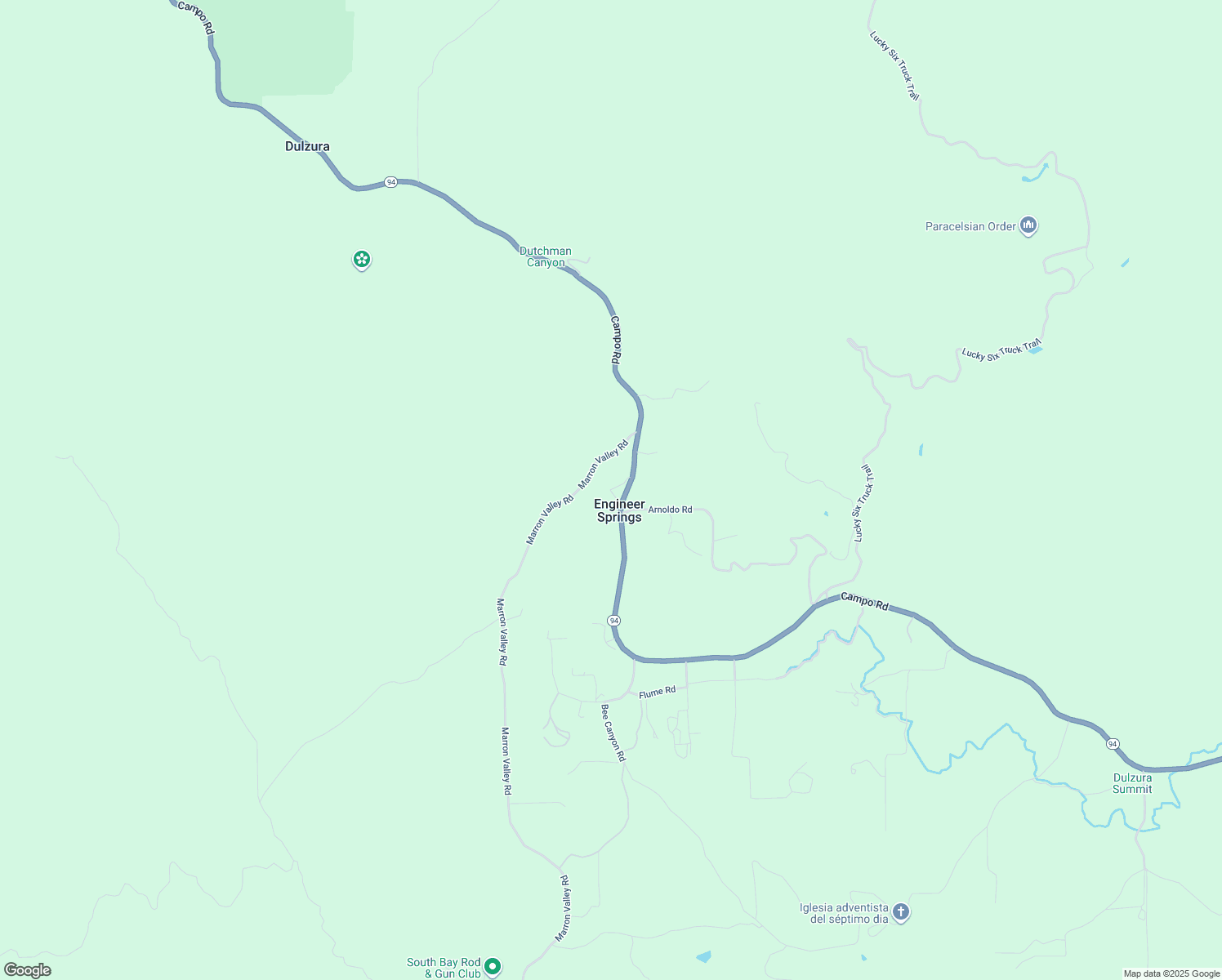 map of restaurants, bars, coffee shops, grocery stores, and more near 1343 Marron Valley Road in Dulzura