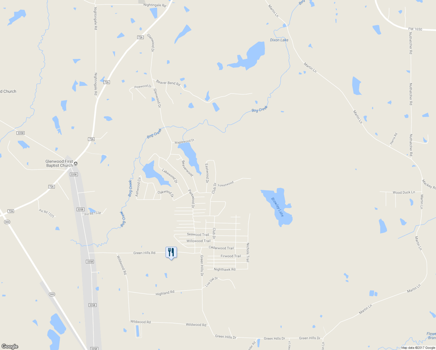 map of restaurants, bars, coffee shops, grocery stores, and more near 6111 Club Drive in Gilmer