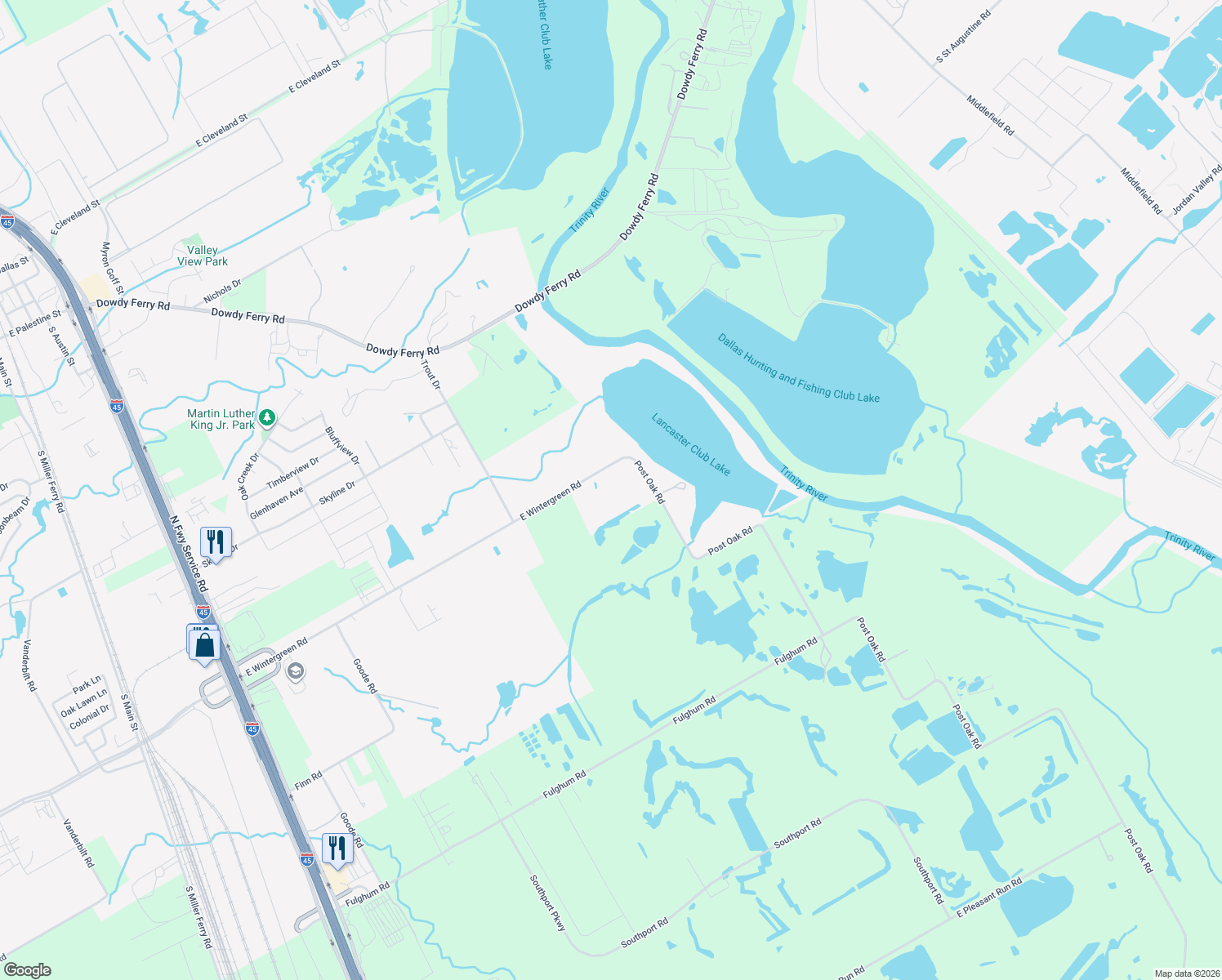 map of restaurants, bars, coffee shops, grocery stores, and more near 2304 East Wintergreen Road in Hutchins