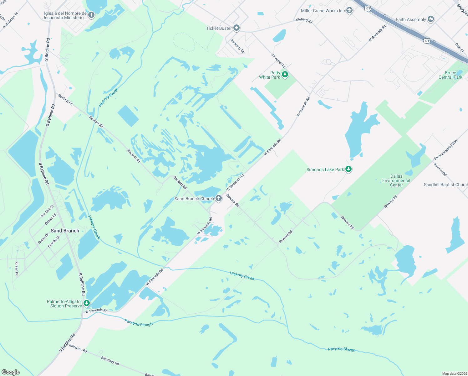 map of restaurants, bars, coffee shops, grocery stores, and more near 1407 West Simonds Road in Seagoville
