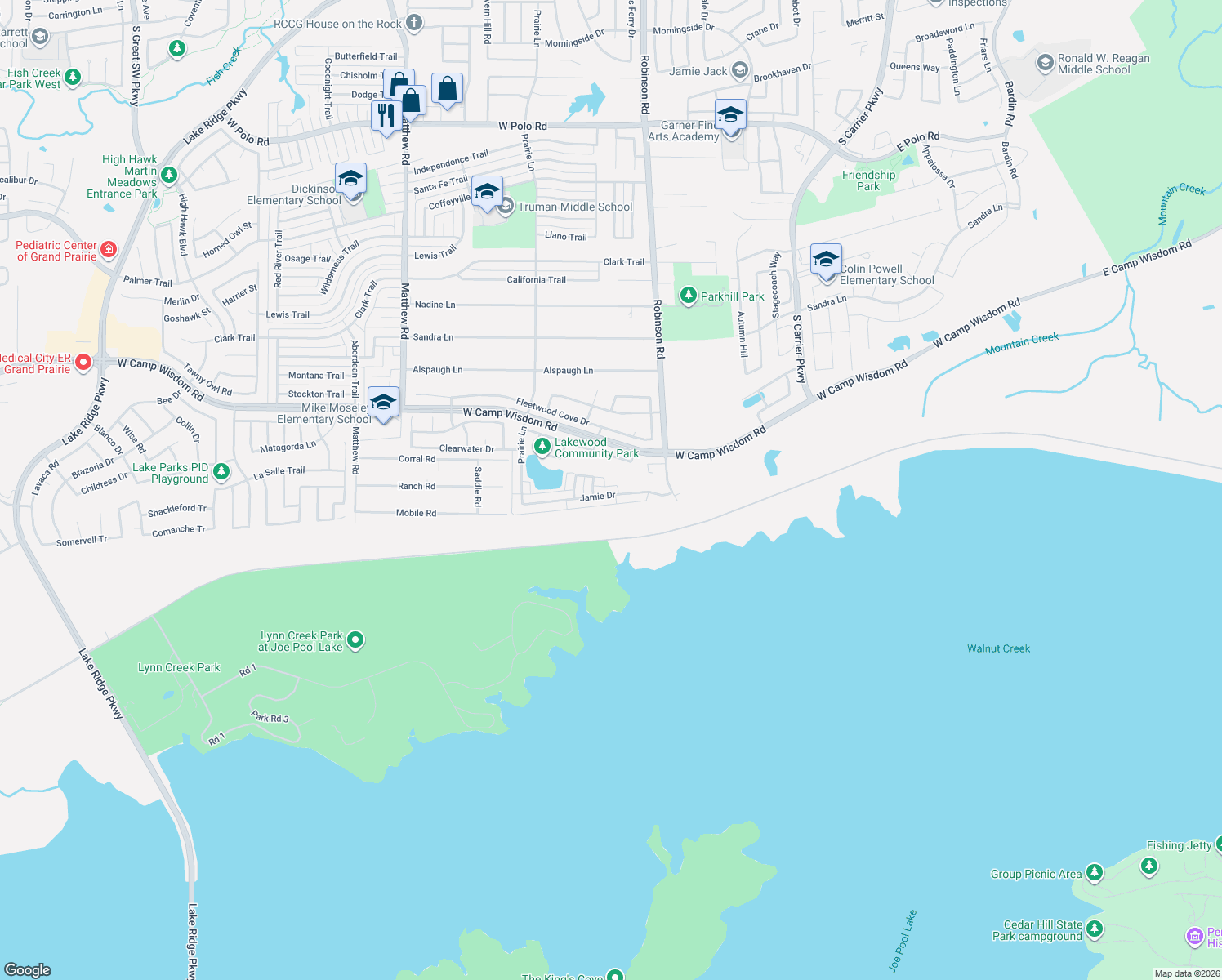 map of restaurants, bars, coffee shops, grocery stores, and more near 910 Jamie Drive in Grand Prairie