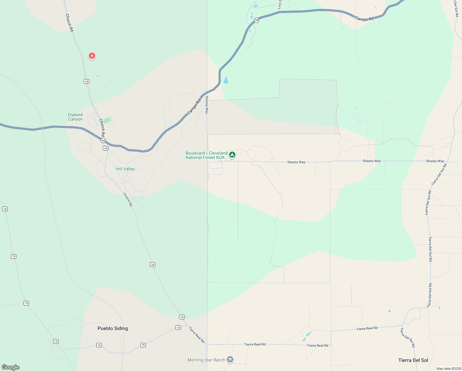 map of restaurants, bars, coffee shops, grocery stores, and more near 37121 California 94 in Boulevard