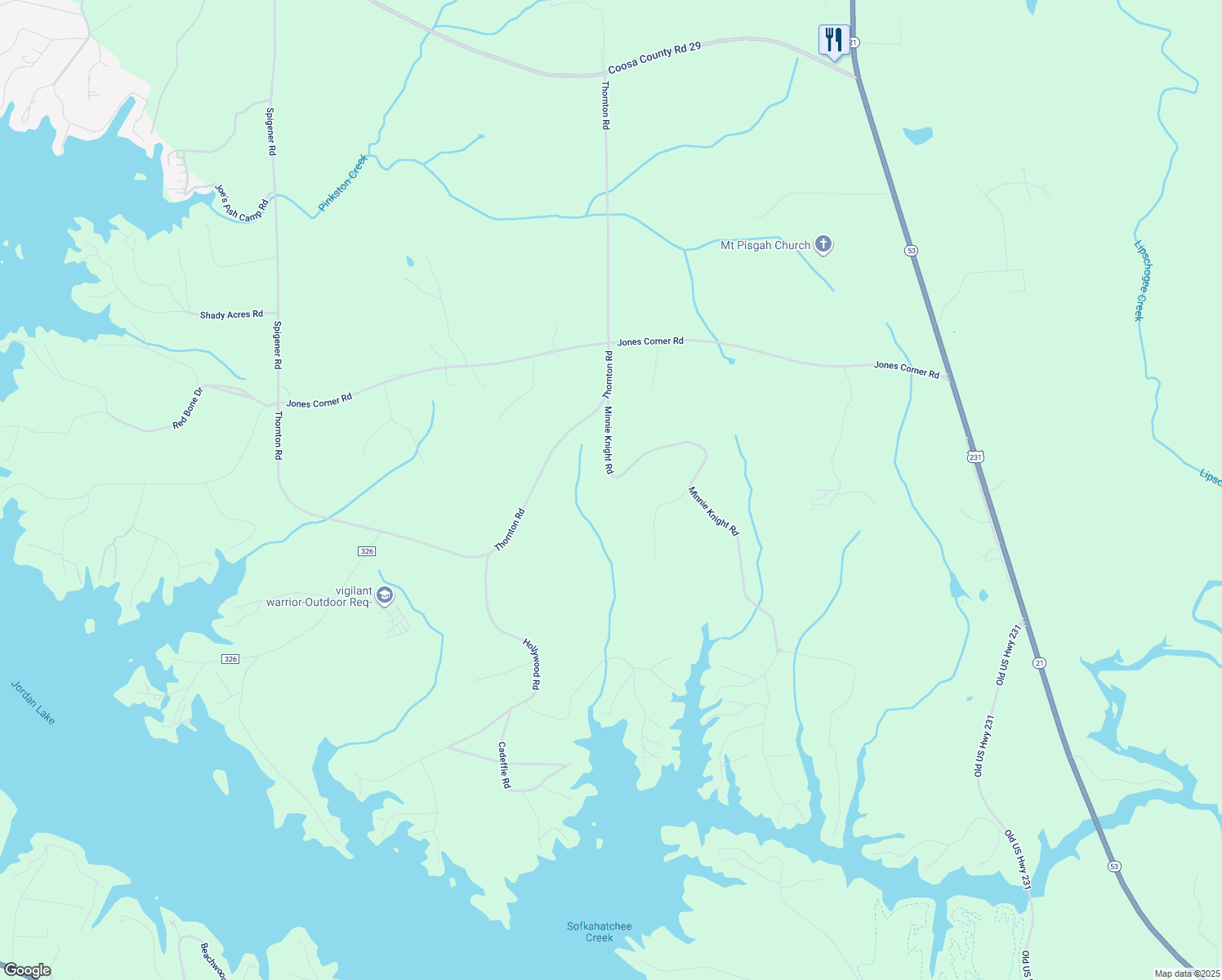 map of restaurants, bars, coffee shops, grocery stores, and more near 286 Minnie Knight Road in Titus