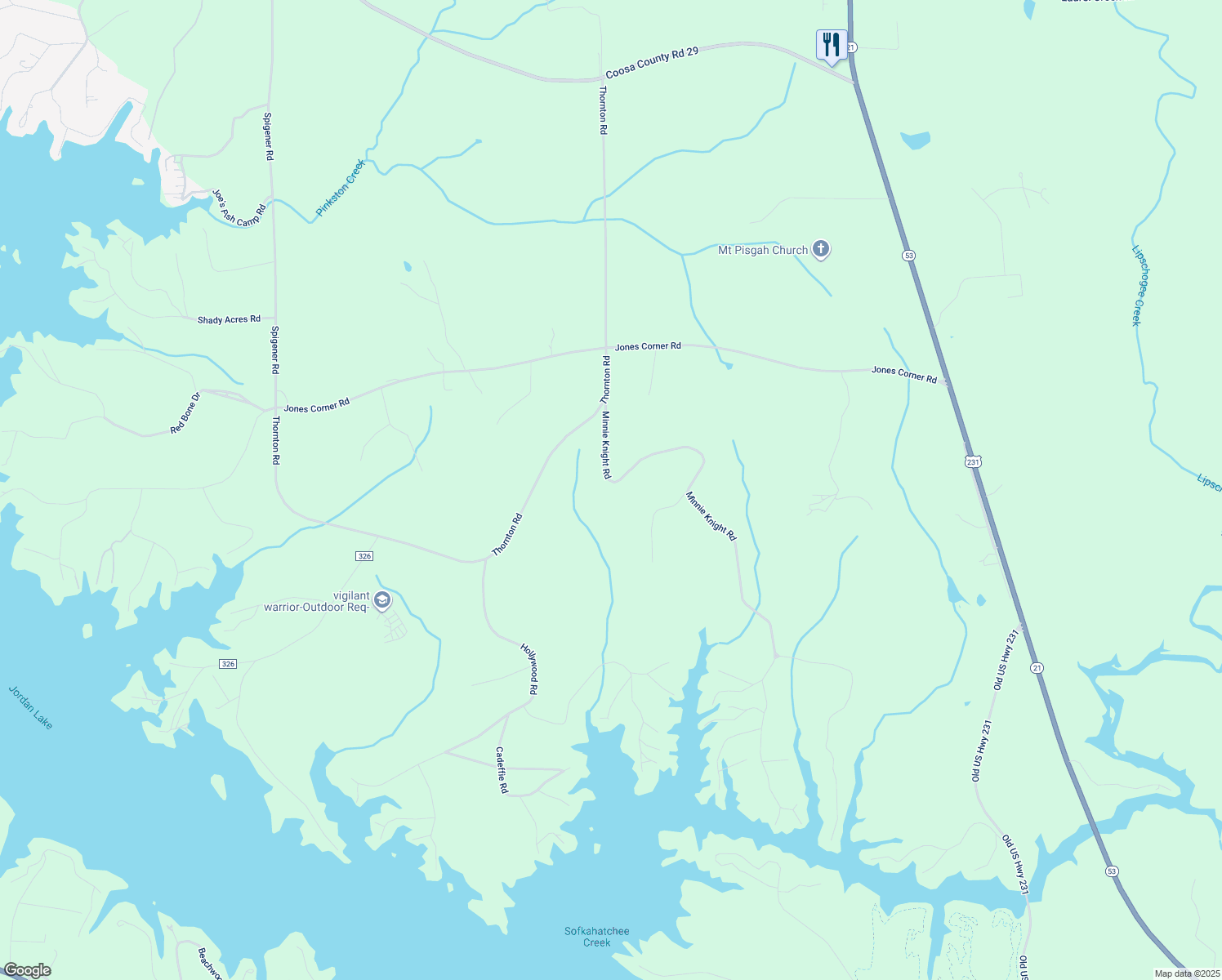 map of restaurants, bars, coffee shops, grocery stores, and more near 286 Minnie Knight Road in Titus