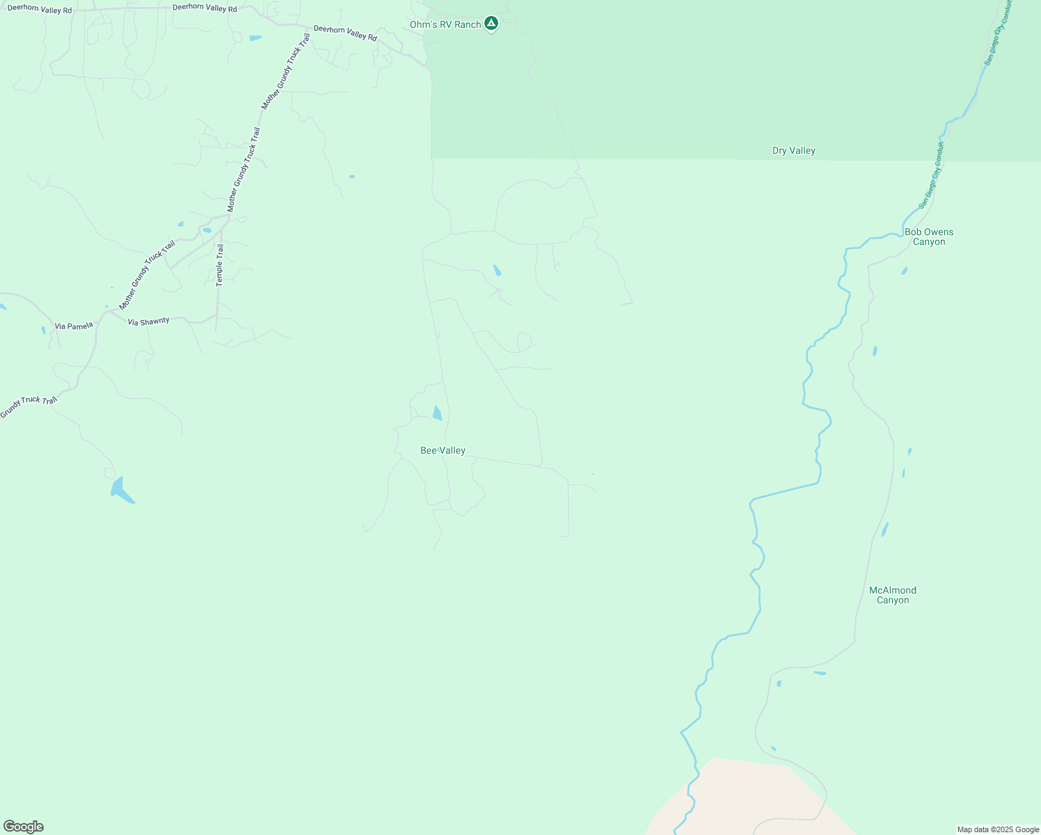 map of restaurants, bars, coffee shops, grocery stores, and more near Bee Valley Road in San Diego County