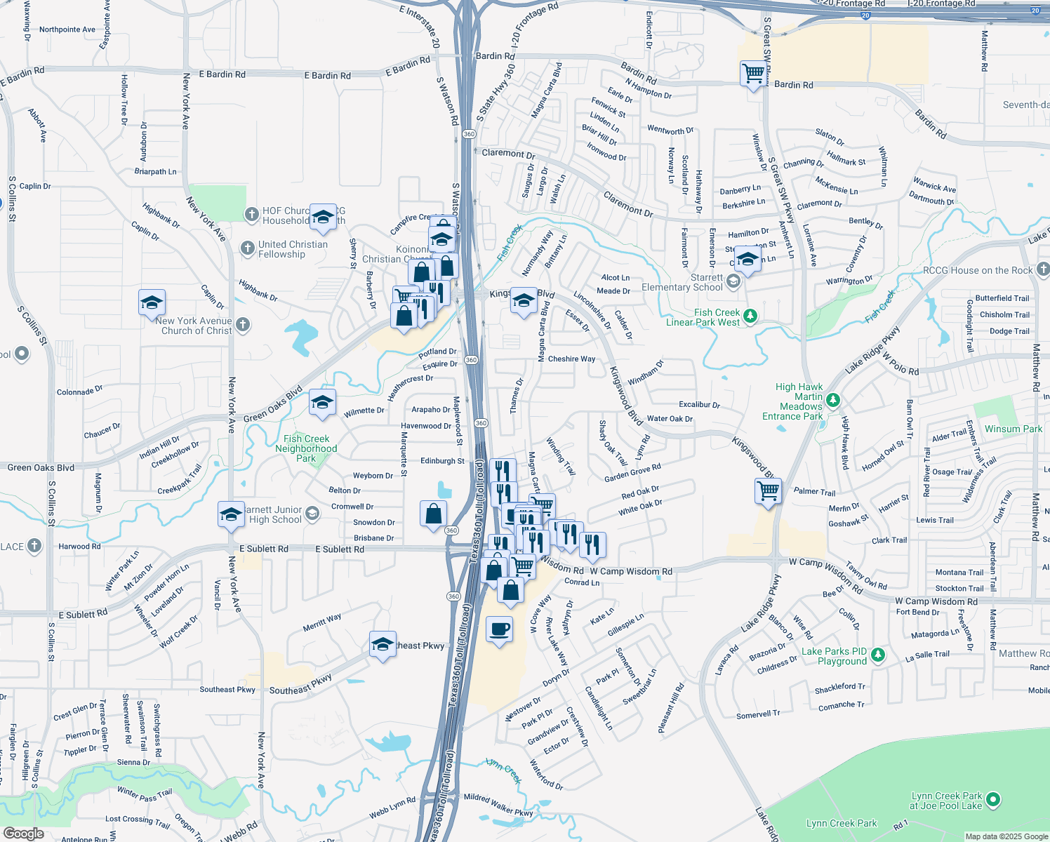 map of restaurants, bars, coffee shops, grocery stores, and more near 4837 Magna Carta Blvd in Grand Prairie