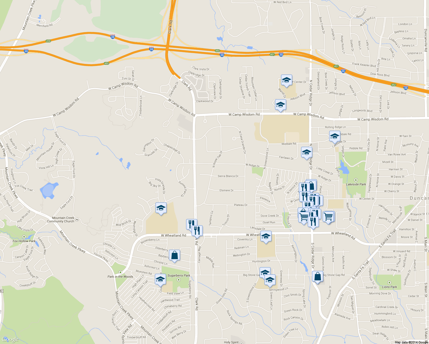 map of restaurants, bars, coffee shops, grocery stores, and more near 1331 Sierra Blanca Drive in Duncanville