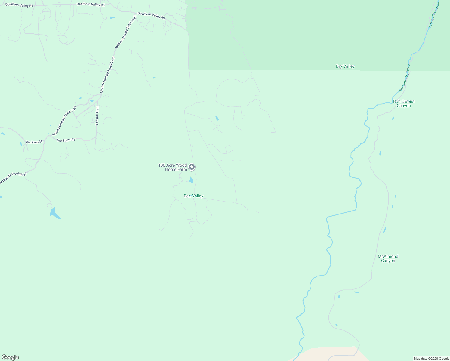 map of restaurants, bars, coffee shops, grocery stores, and more near Bee Valley Road in San Diego County