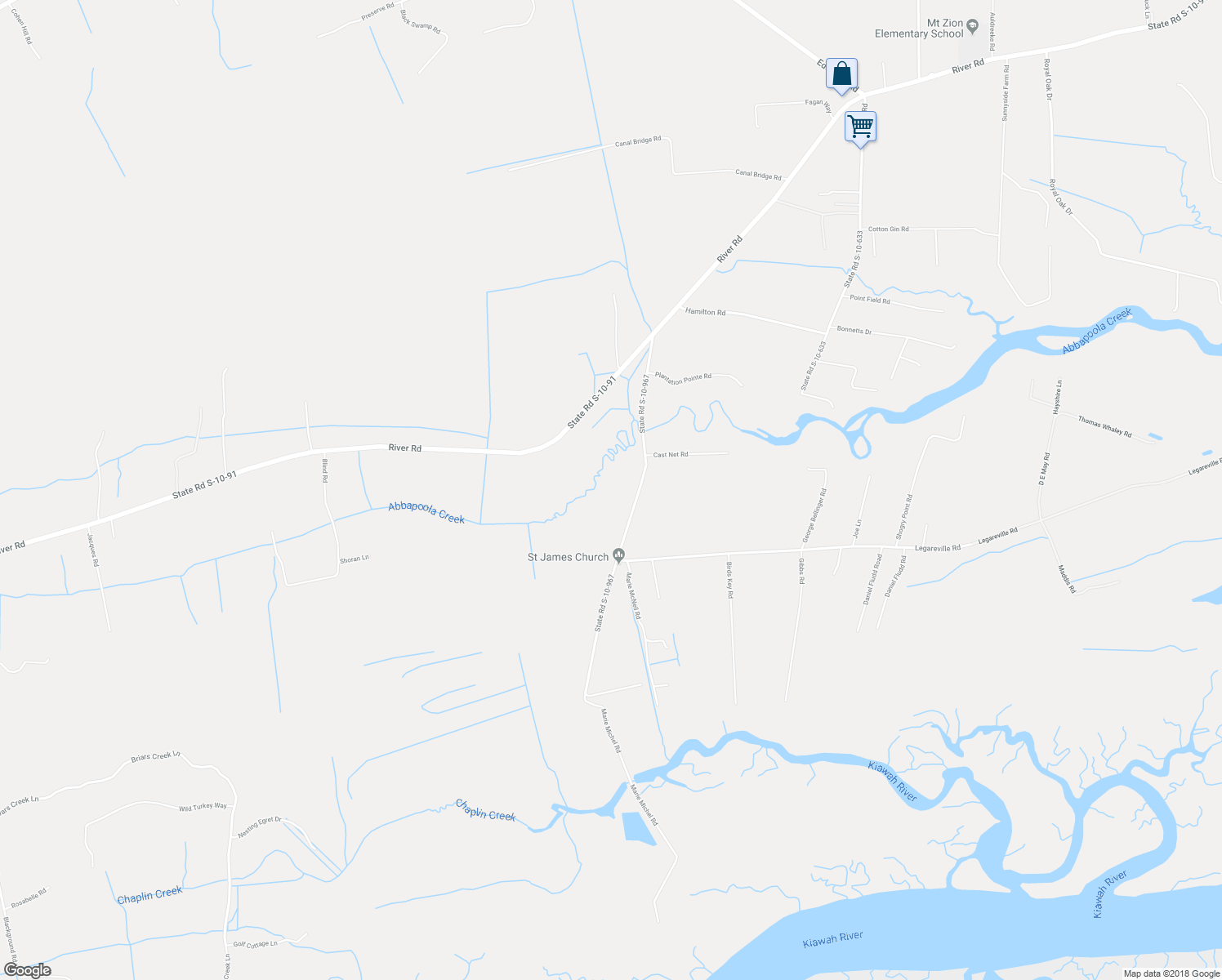 map of restaurants, bars, coffee shops, grocery stores, and more near 2657 State Road S-10-967 in Johns Island