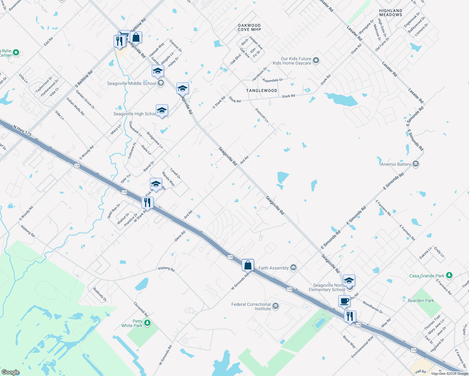 map of restaurants, bars, coffee shops, grocery stores, and more near 2615 Seagoville Rd in Seagoville