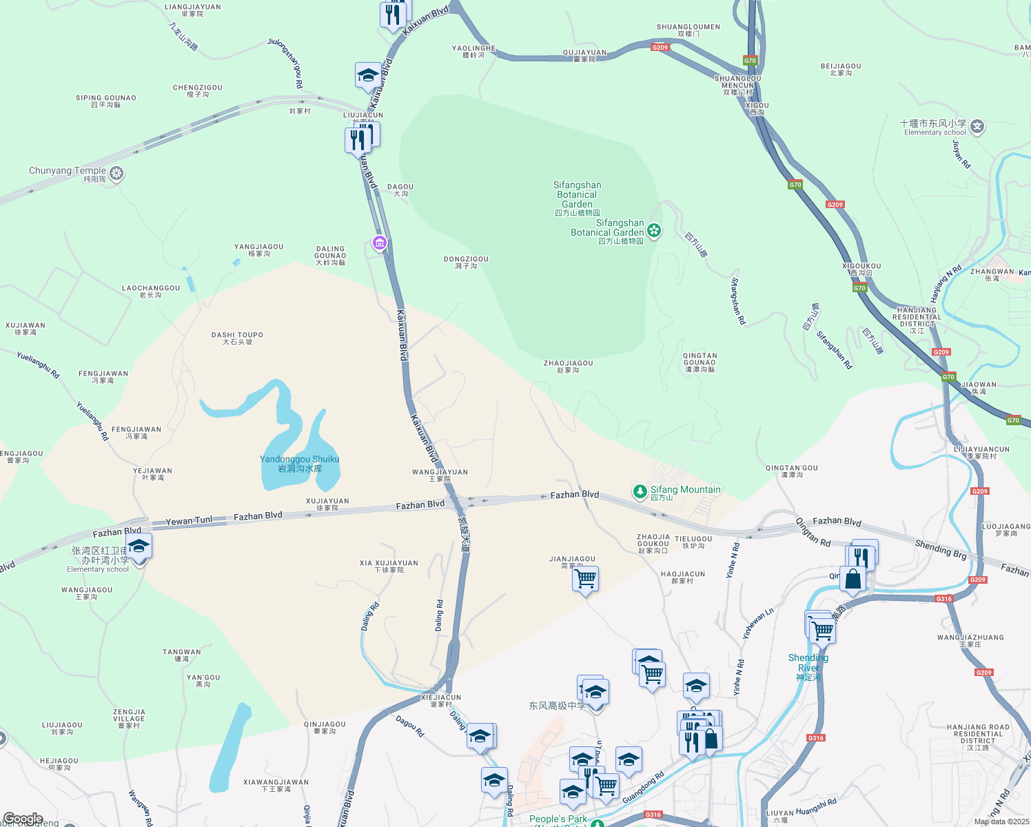 map of restaurants, bars, coffee shops, grocery stores, and more near in Shiyan