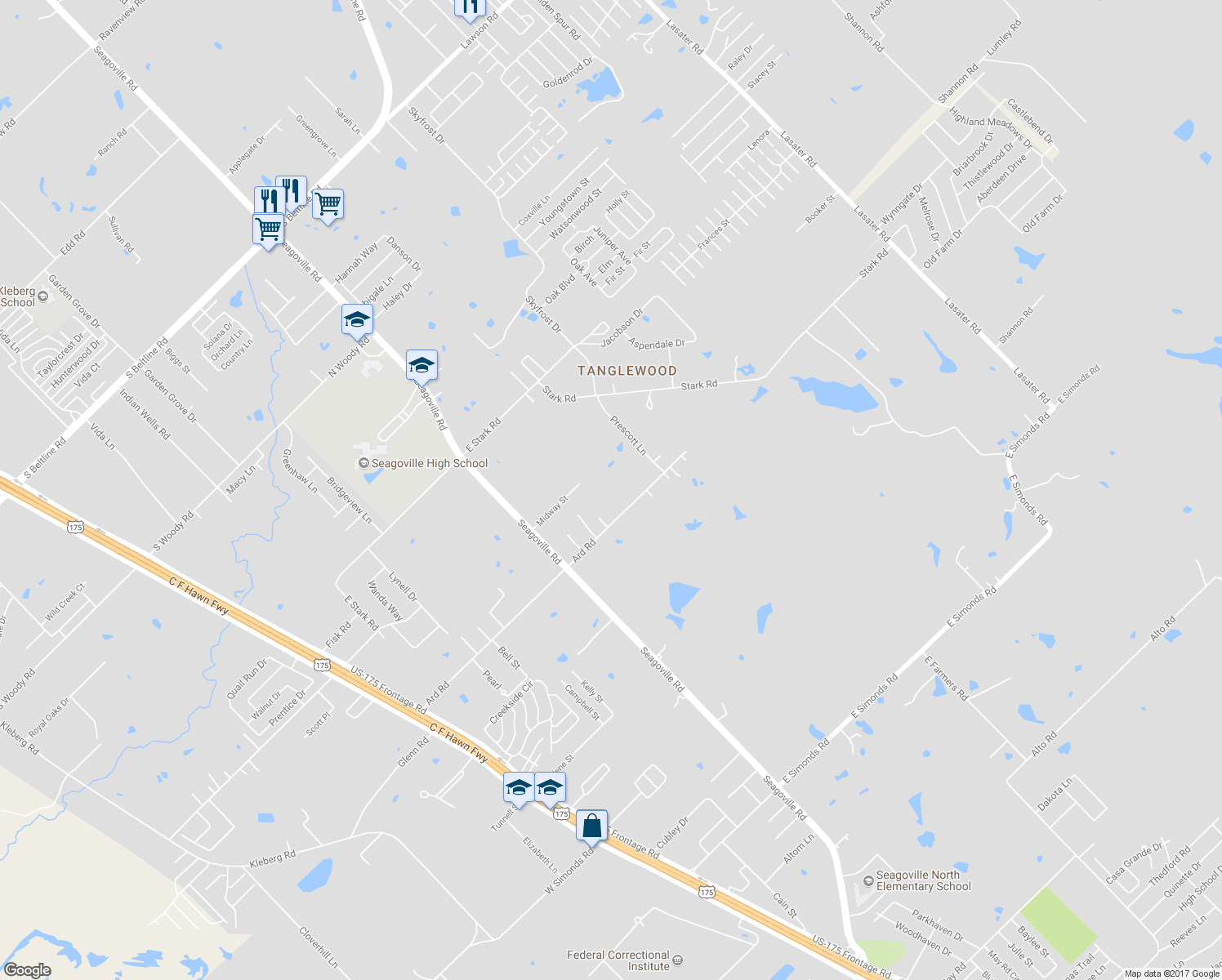 map of restaurants, bars, coffee shops, grocery stores, and more near 807 Ard Road in Seagoville