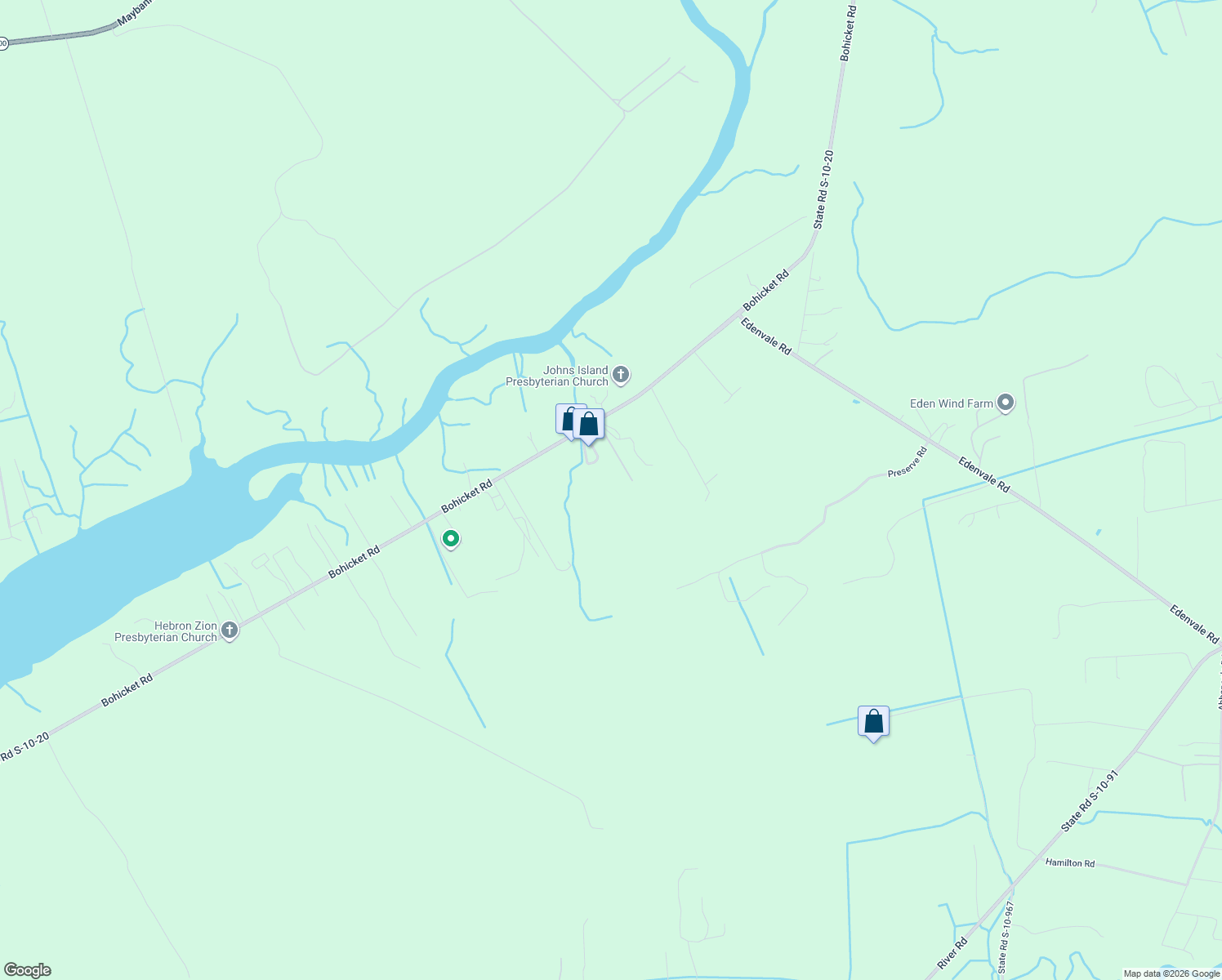 map of restaurants, bars, coffee shops, grocery stores, and more near 2595 Bohicket Road in Johns Island