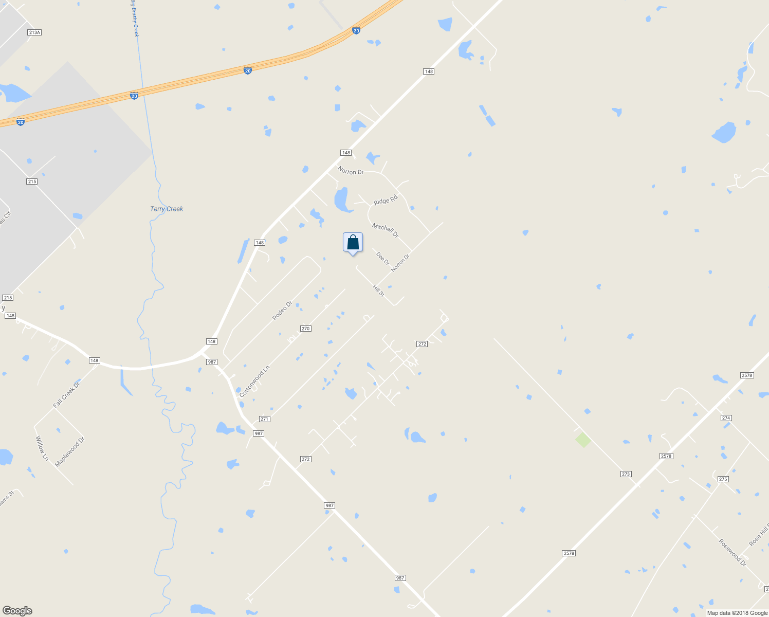 map of restaurants, bars, coffee shops, grocery stores, and more near 8210 Hill Street in Terrell