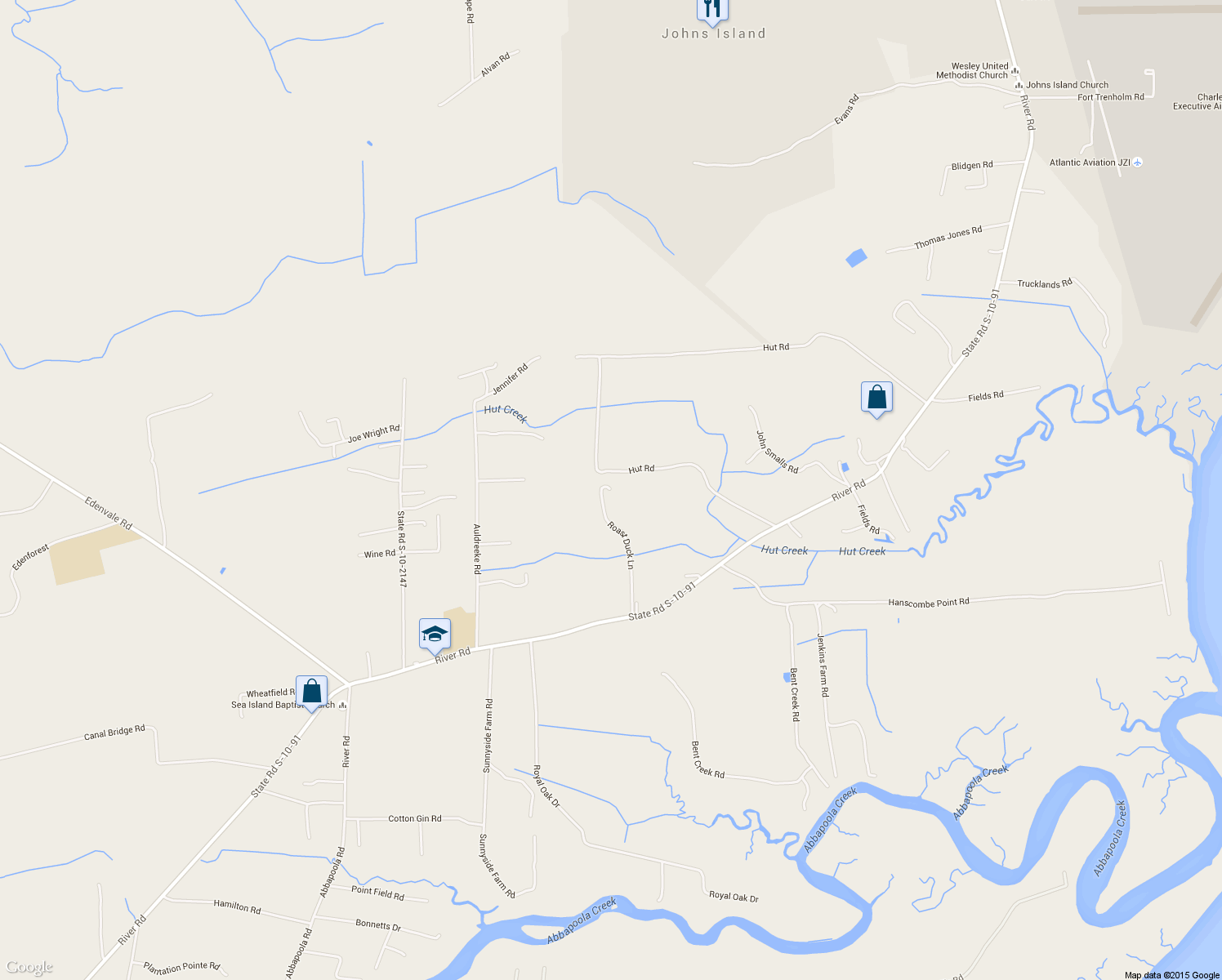 map of restaurants, bars, coffee shops, grocery stores, and more near 3 Roast Duck Lane in Johns Island