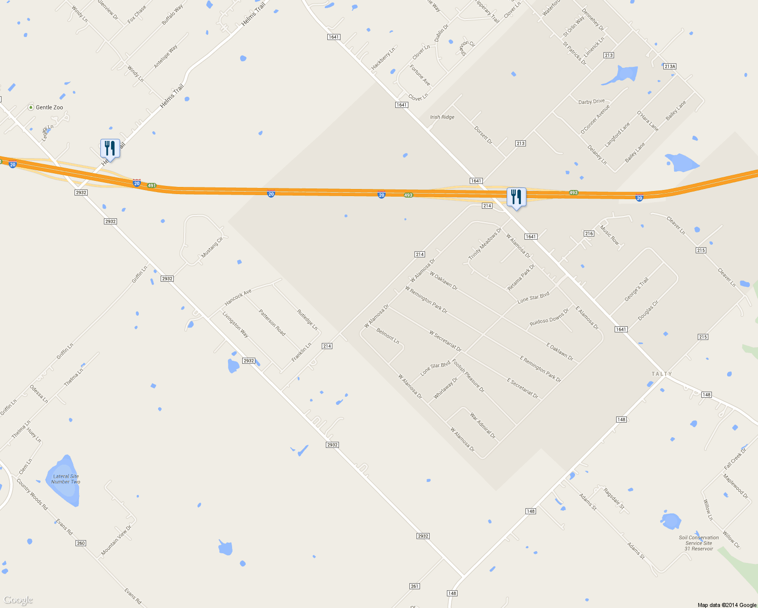 map of restaurants, bars, coffee shops, grocery stores, and more near 2205 W Alamosa Dr in Terrell