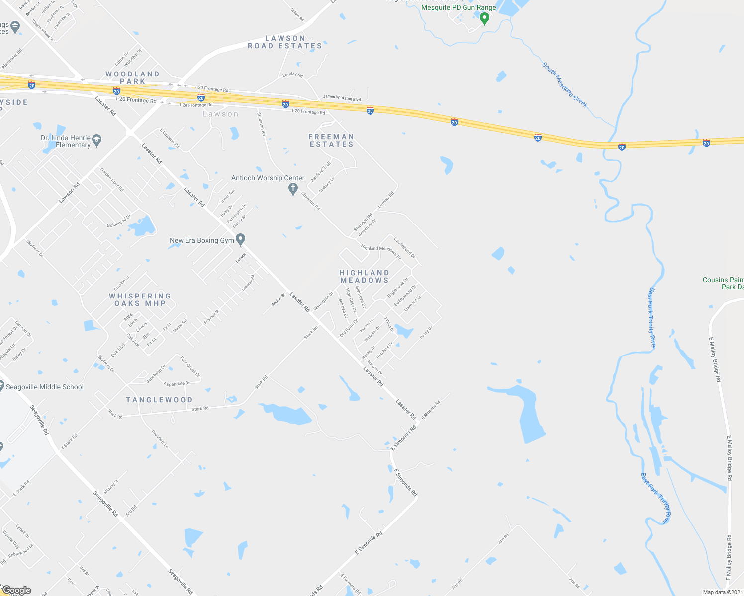 map of restaurants, bars, coffee shops, grocery stores, and more near 2812 Aberdeen Drive in Seagoville