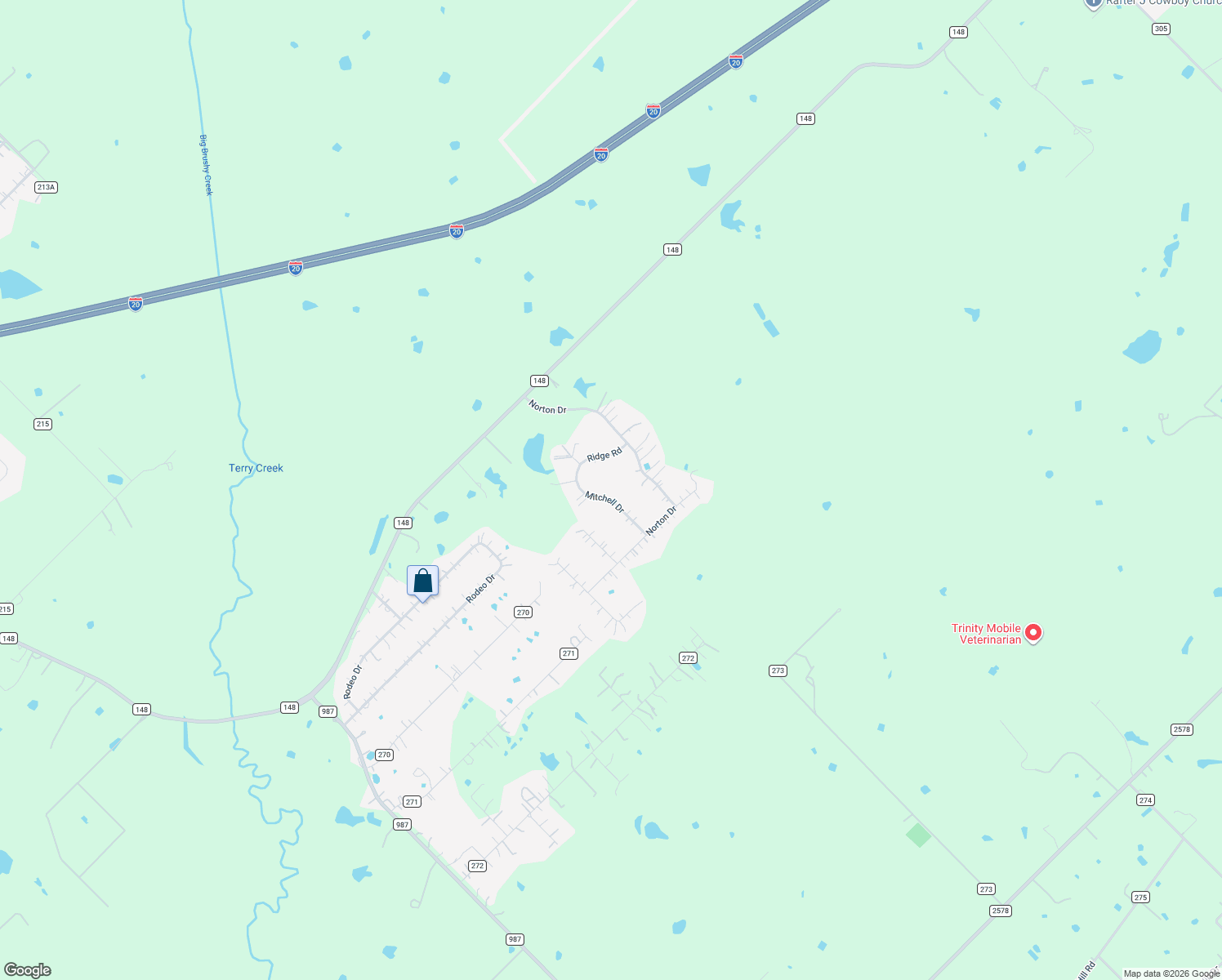 map of restaurants, bars, coffee shops, grocery stores, and more near 7112 Mitchell Drive in Terrell