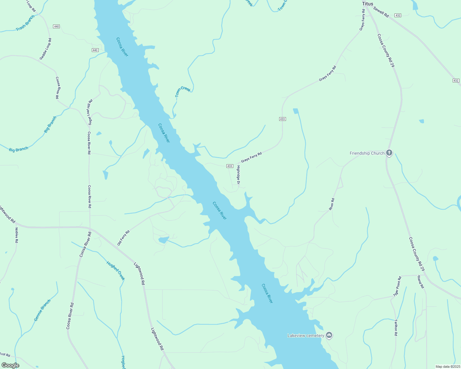map of restaurants, bars, coffee shops, grocery stores, and more near 212 Highridge Drive in Titus