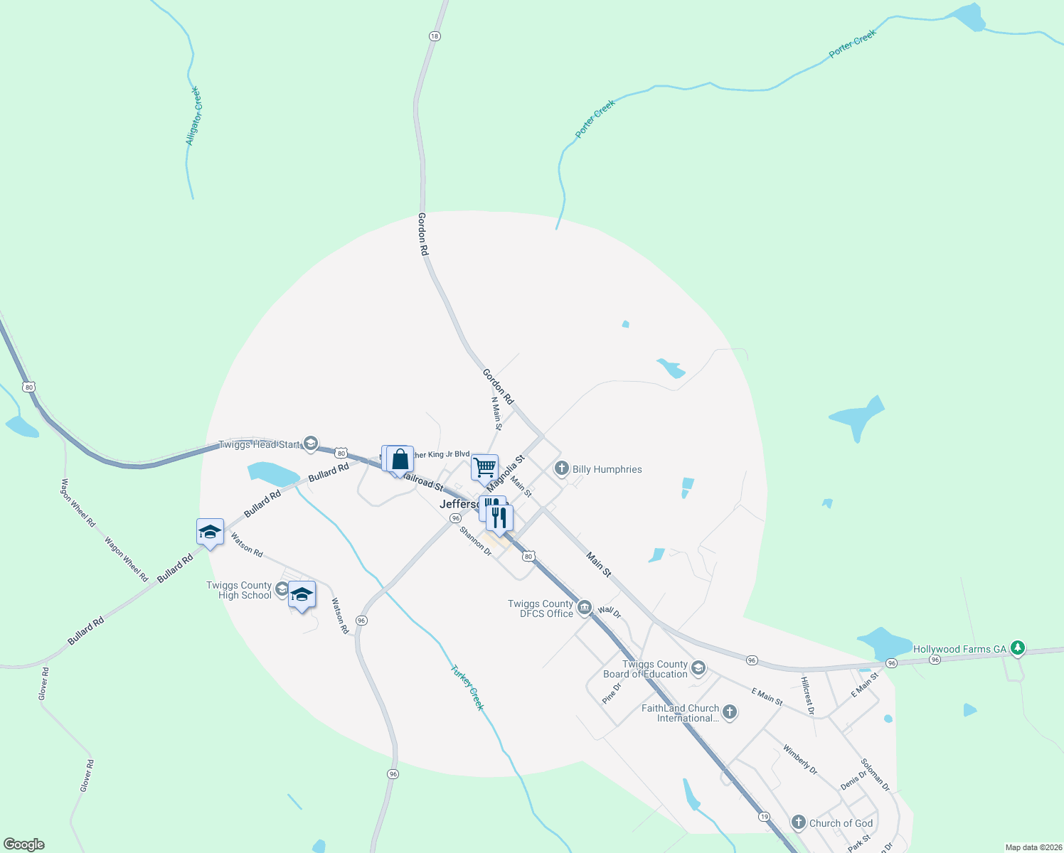 map of restaurants, bars, coffee shops, grocery stores, and more near 421 Warner Robins Road in Jeffersonville