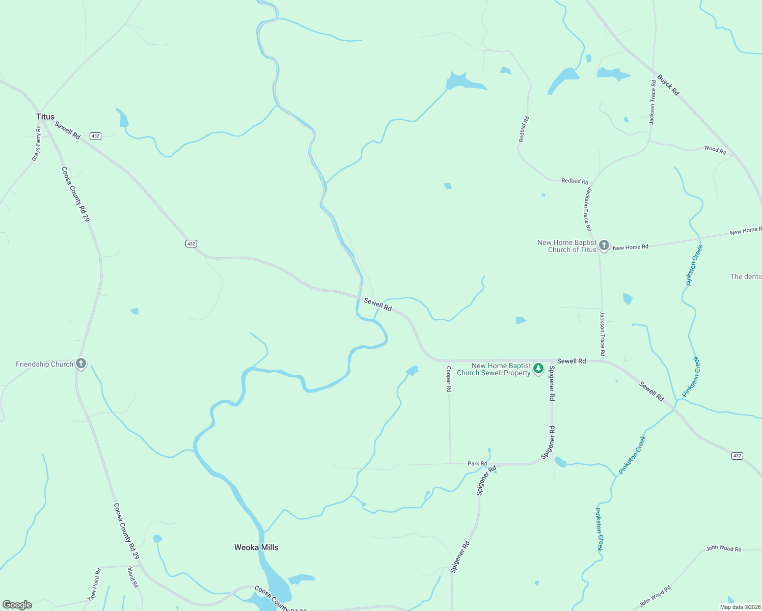 map of restaurants, bars, coffee shops, grocery stores, and more near 2657 Sewell Road in Titus