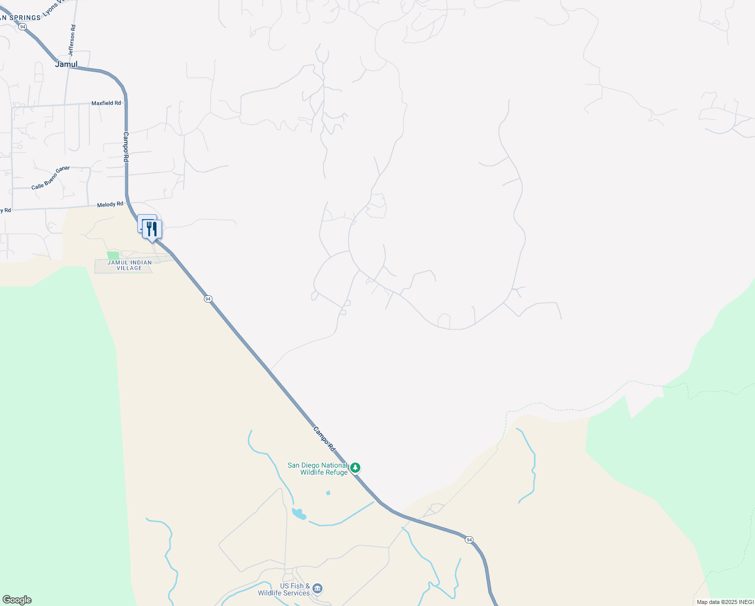 map of restaurants, bars, coffee shops, grocery stores, and more near 2636 Vista Del Conquistador in Jamul