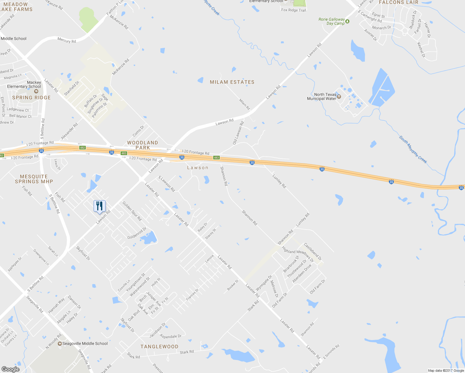 map of restaurants, bars, coffee shops, grocery stores, and more near 5950 Shannon Road in Mesquite