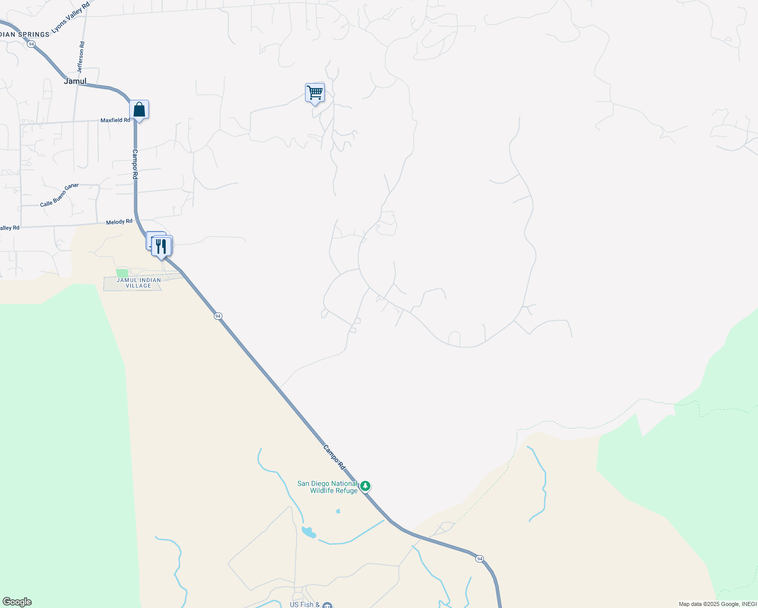 map of restaurants, bars, coffee shops, grocery stores, and more near 14613 Presilla Drive in Jamul