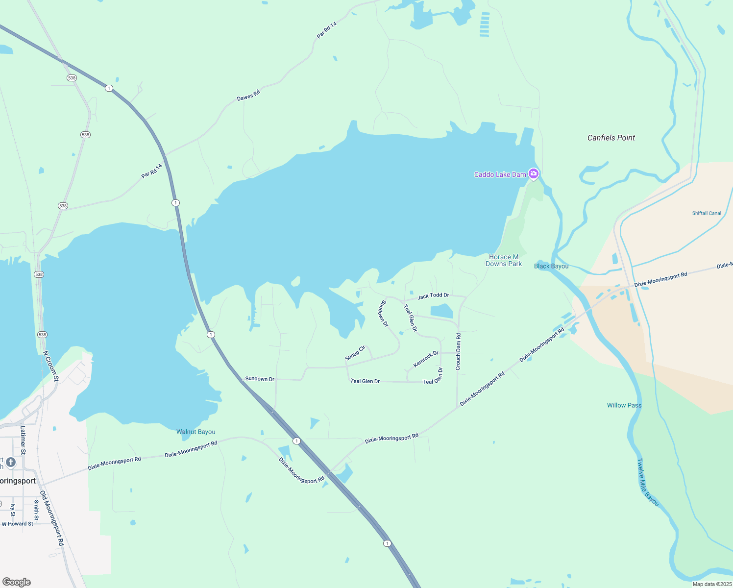map of restaurants, bars, coffee shops, grocery stores, and more near 7979 Sunset Ln in Mooringsport