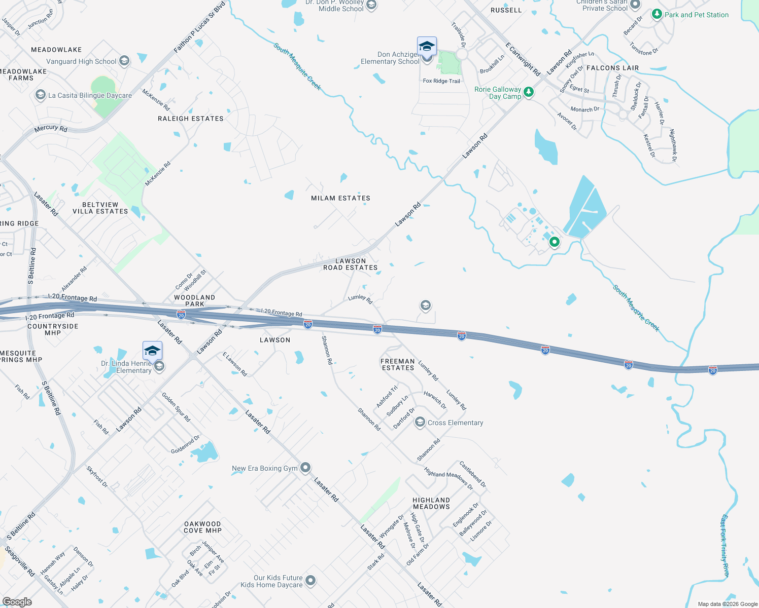 map of restaurants, bars, coffee shops, grocery stores, and more near 5810 Lumley Rd in Mesquite