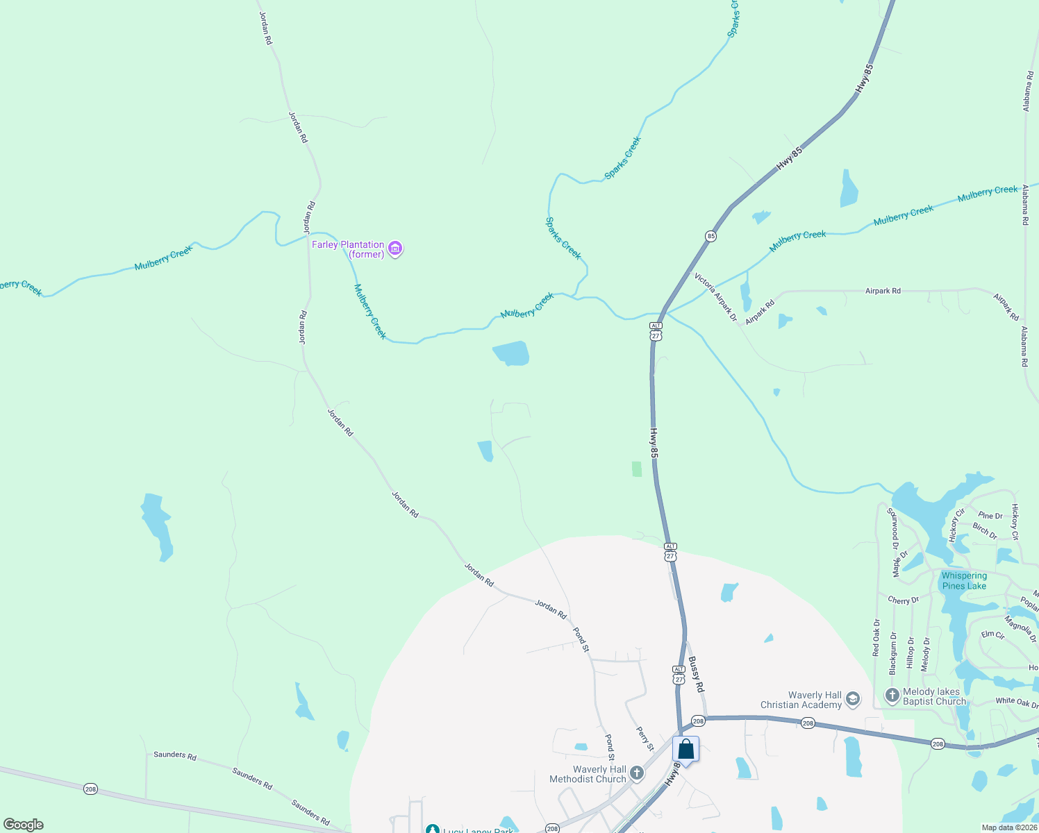 map of restaurants, bars, coffee shops, grocery stores, and more near 742 Duel Jones Road in Waverly Hall