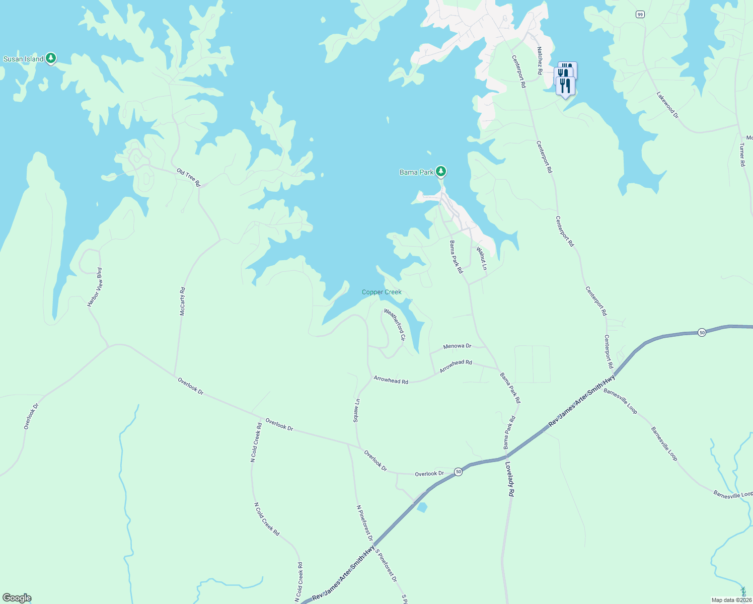 map of restaurants, bars, coffee shops, grocery stores, and more near 83 Flint Trail in Dadeville