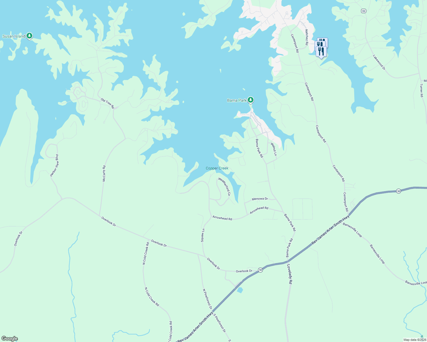 map of restaurants, bars, coffee shops, grocery stores, and more near 83 Flint Trail in Dadeville