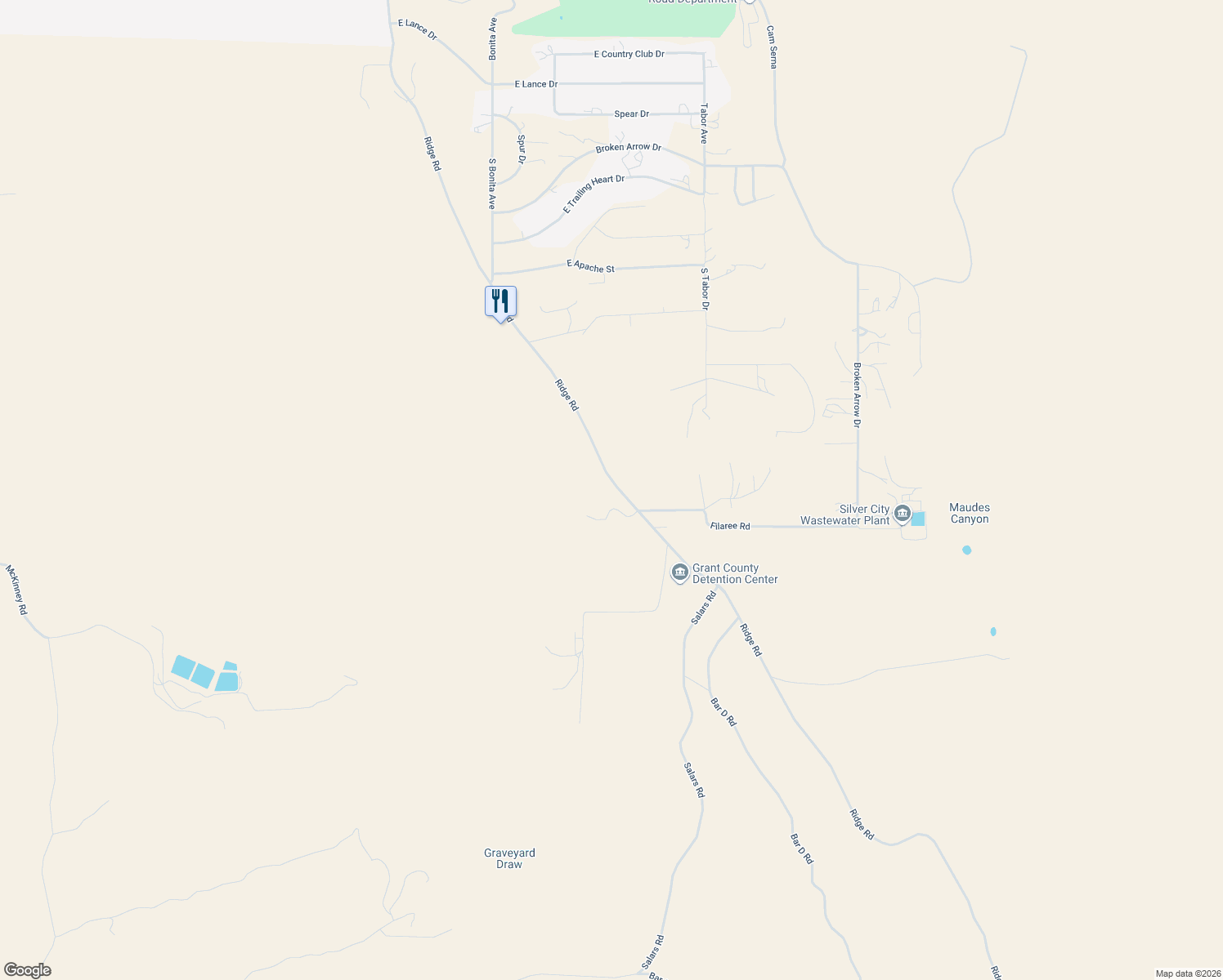 map of restaurants, bars, coffee shops, grocery stores, and more near 308 Ridge Road in Silver City