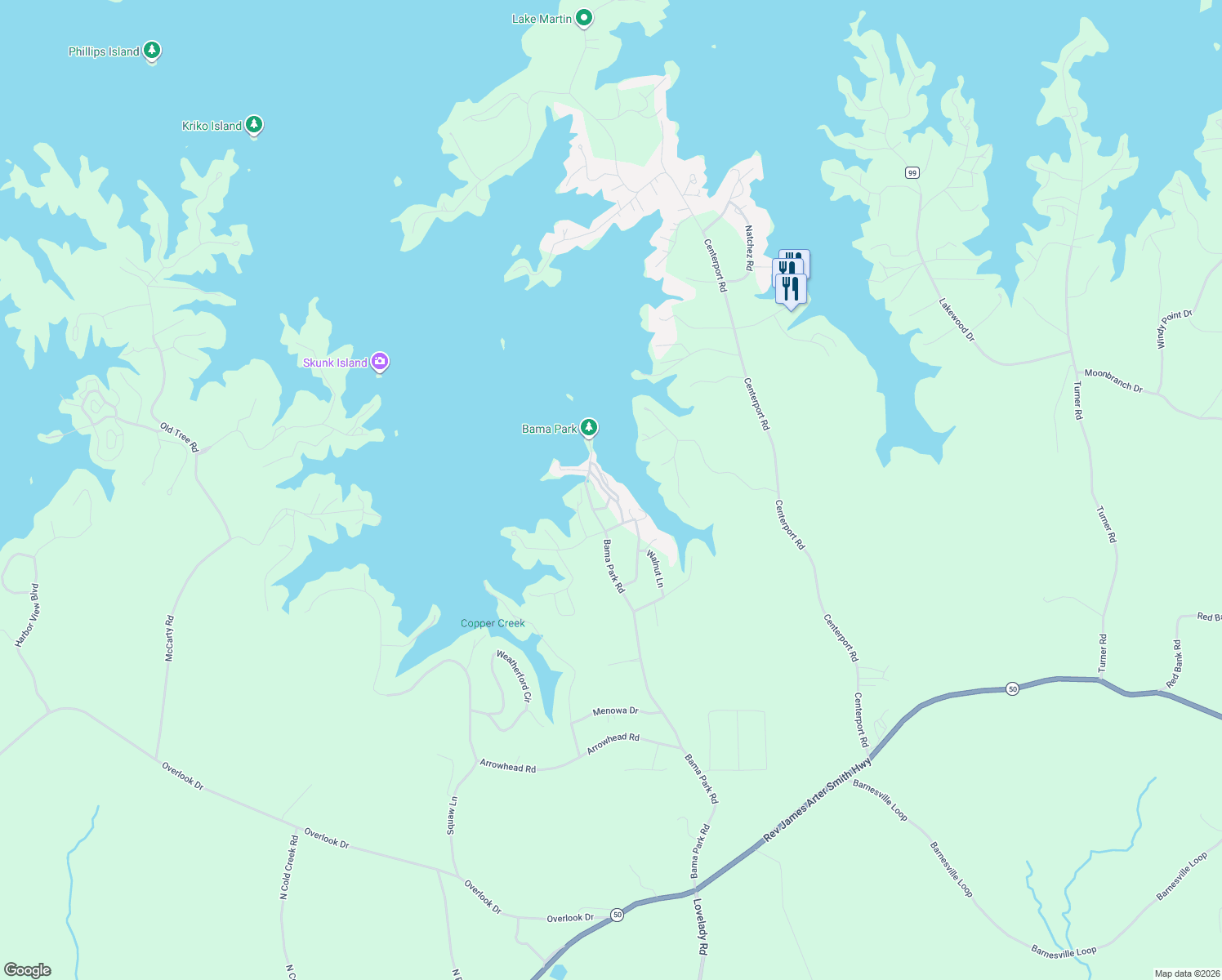 map of restaurants, bars, coffee shops, grocery stores, and more near 52 East Avenue in Dadeville