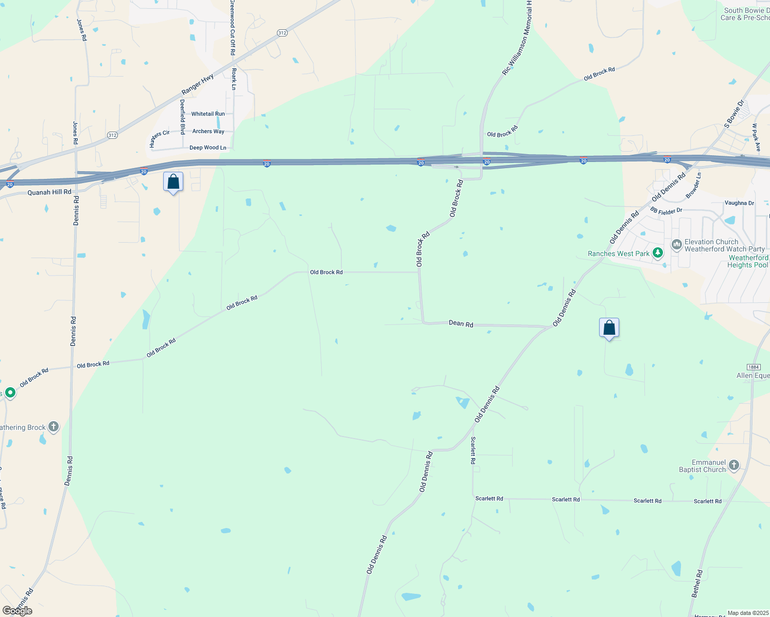 map of restaurants, bars, coffee shops, grocery stores, and more near 2803 Old Brock Rd in Weatherford
