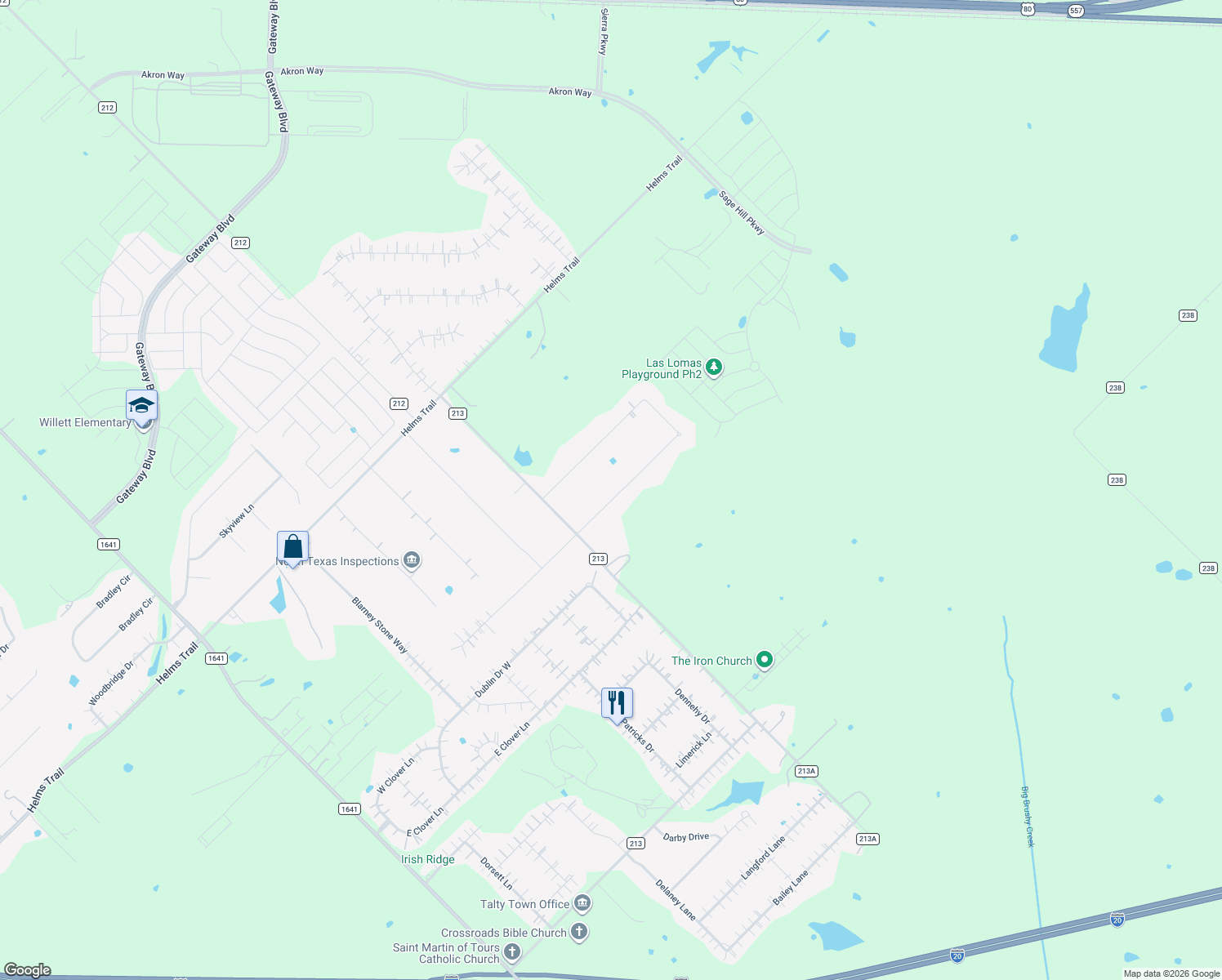 map of restaurants, bars, coffee shops, grocery stores, and more near 11343 Emerald Ranch Lane in Forney