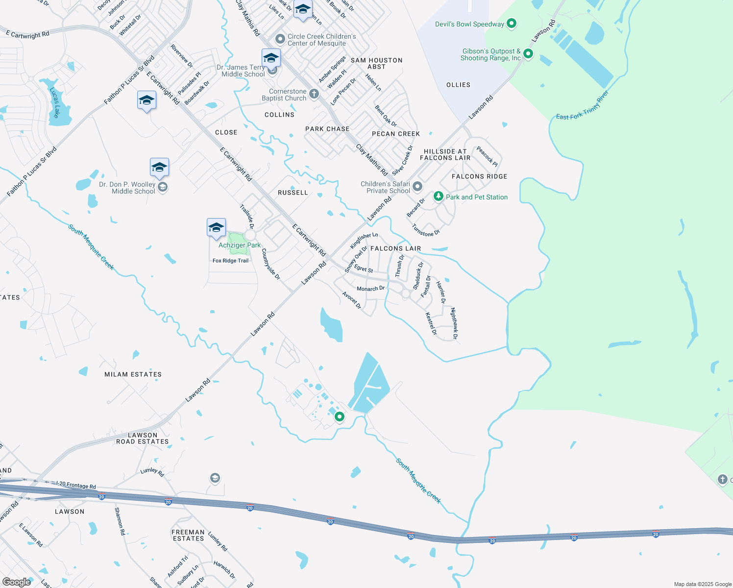 map of restaurants, bars, coffee shops, grocery stores, and more near 3005 Blue Heron Dr in Mesquite