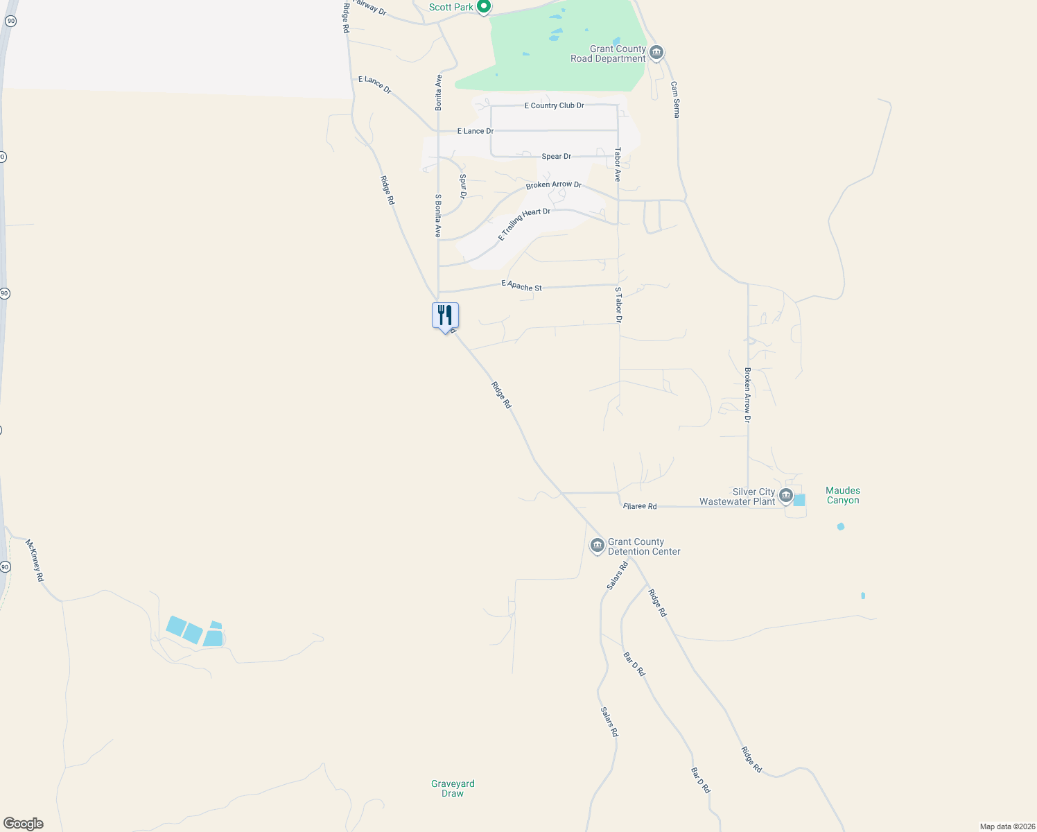 map of restaurants, bars, coffee shops, grocery stores, and more near 273 Ridge Road in Silver City