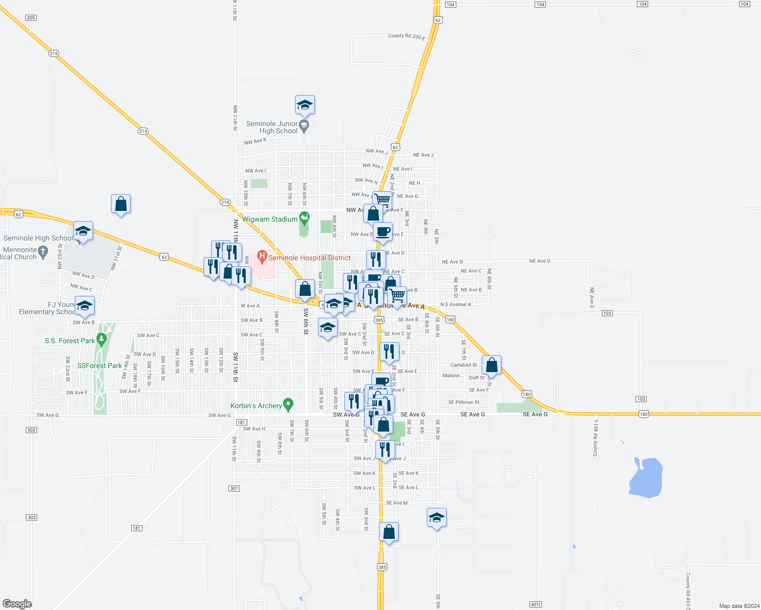 map of restaurants, bars, coffee shops, grocery stores, and more near in Seminole